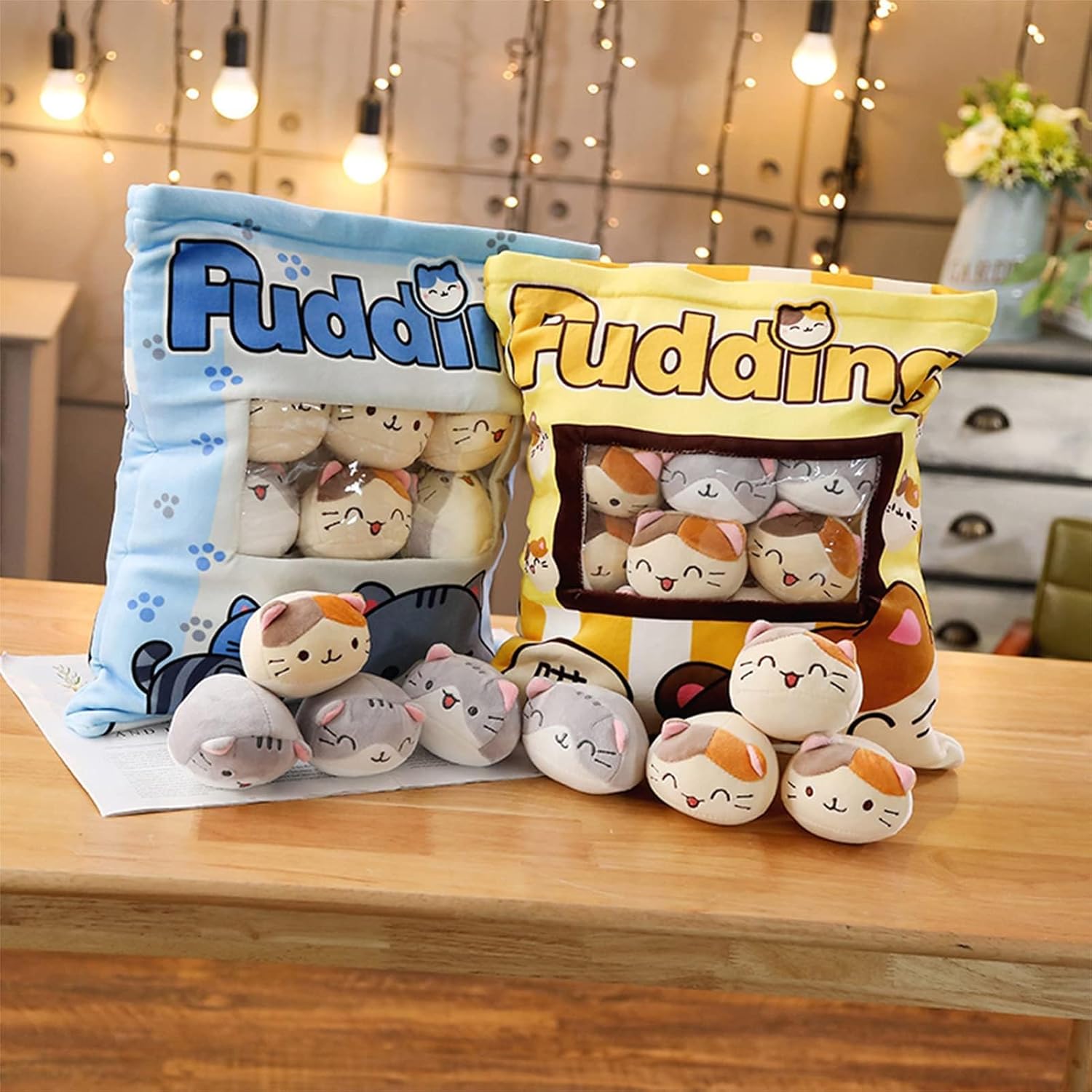 Cute Plush Pillow with 8 Fluffy Cat Toys