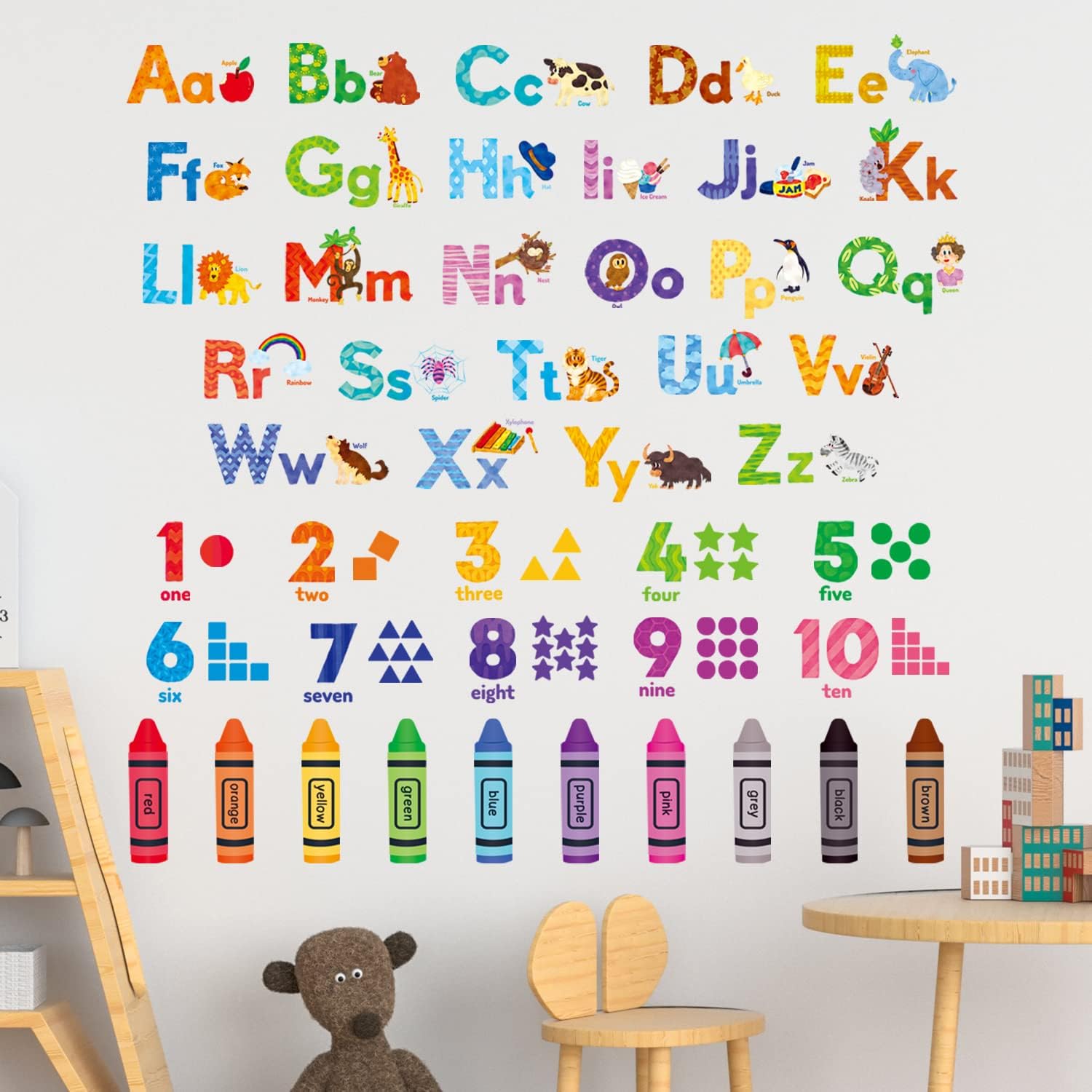 DECOWALL Animal Alphabet Numbers Wall Stickers