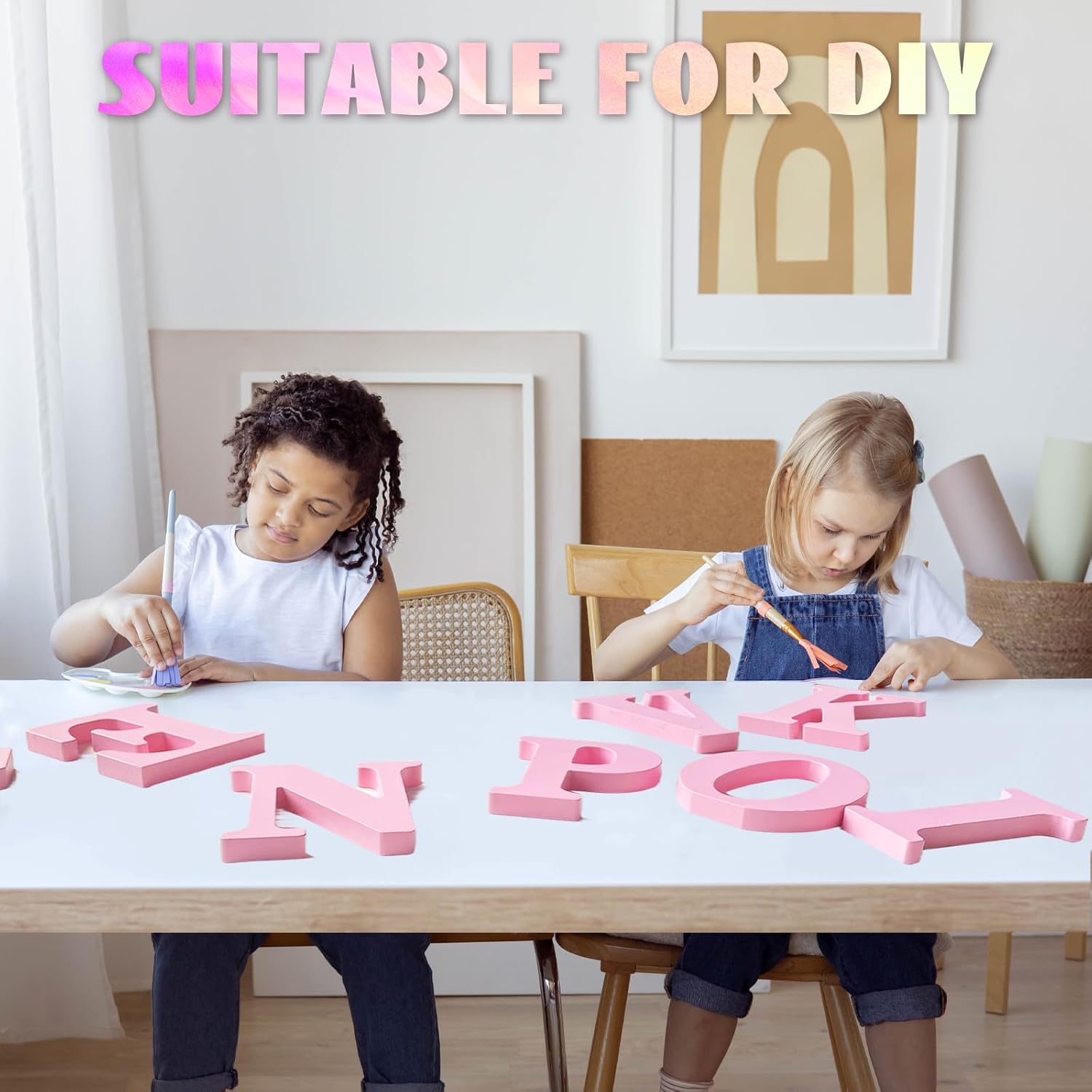 AOCEAN 8 Inch Pink Wood Letters for Wall Decor