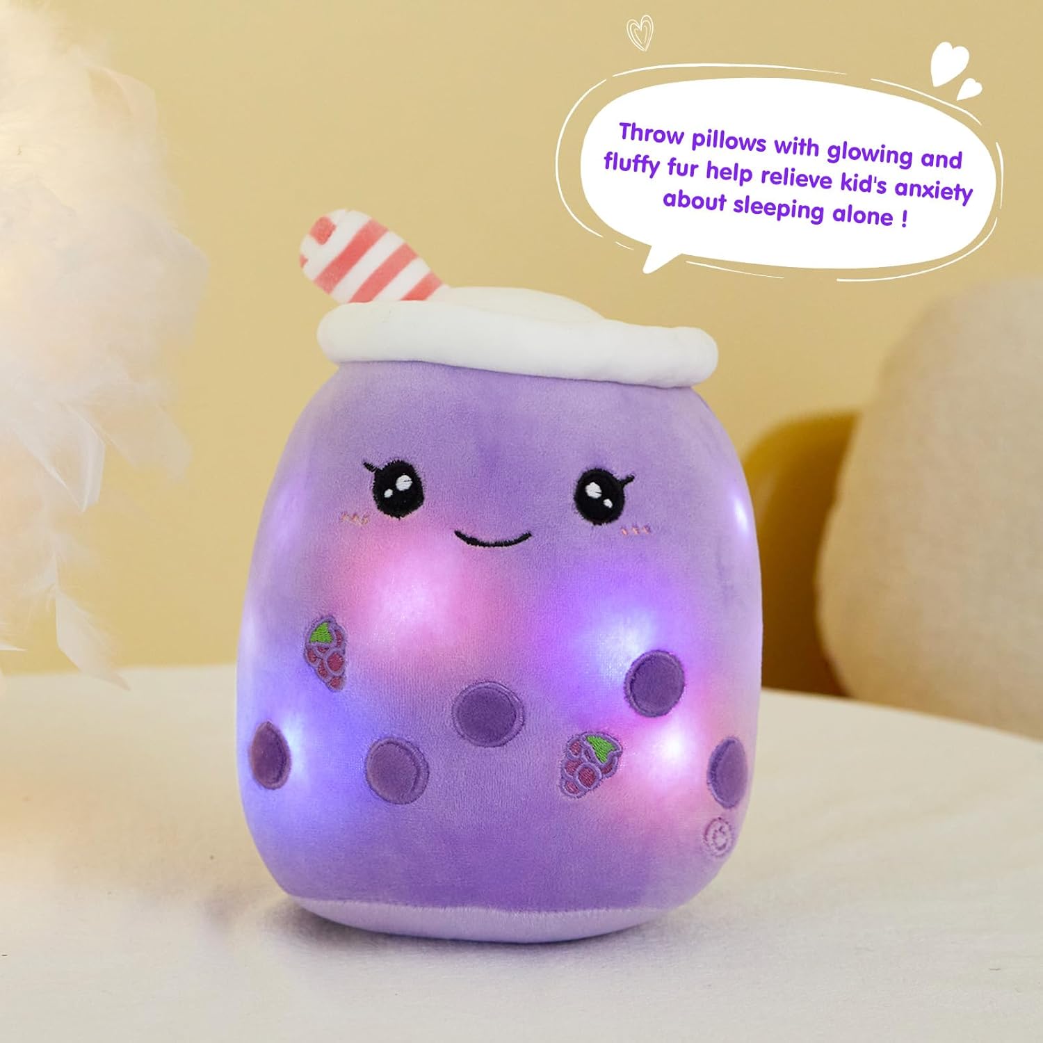 Light Up Purple Boba Pillow Toy