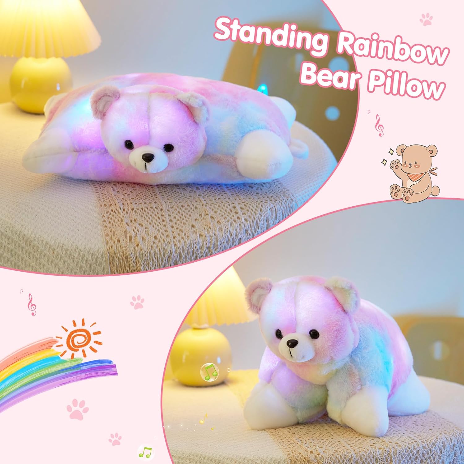 Glow Guards Light Up Musical Teddy Bear Pillow