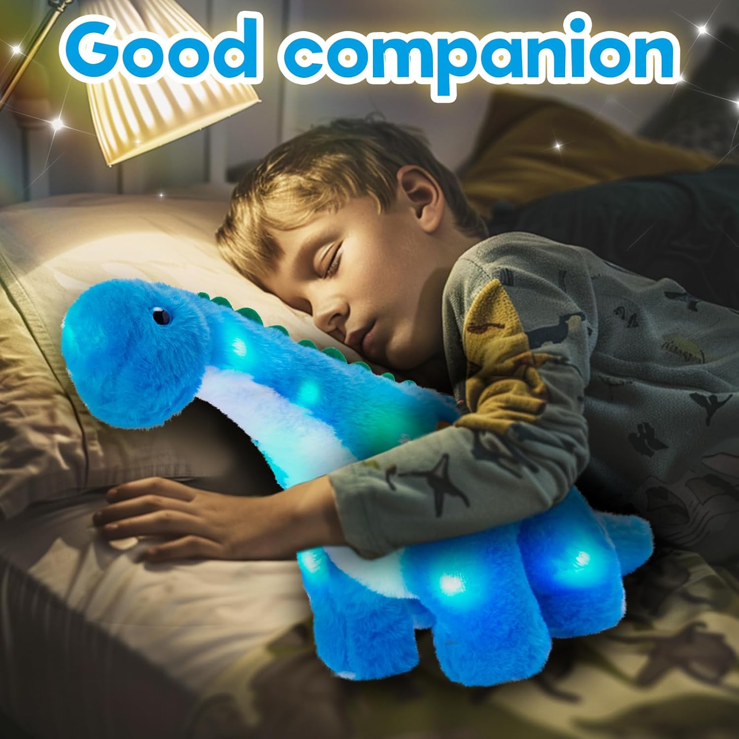 Houwsbaby 14 Inch Blue Light Dinosaur Plush Pillow