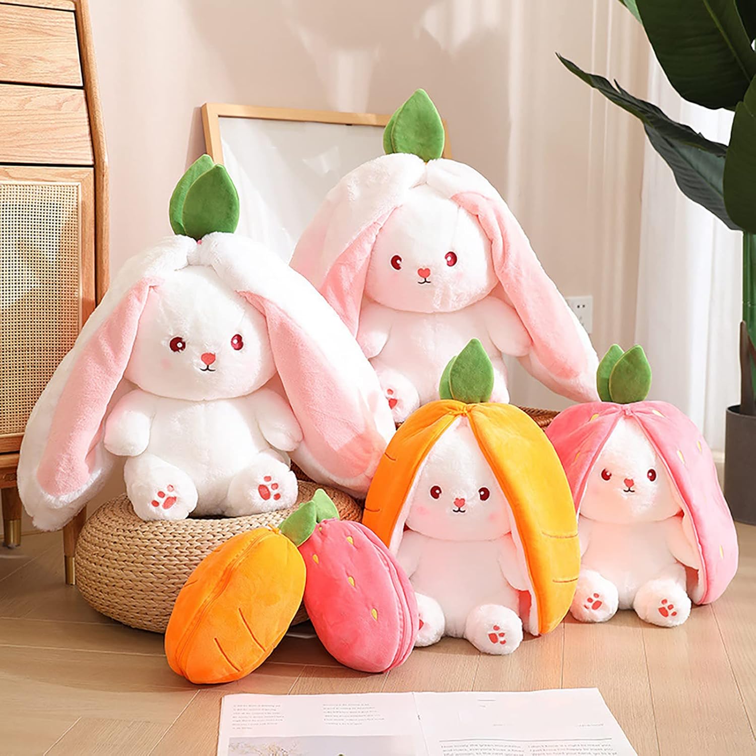Mukorolee Reversible Bunny Plush Pillow Toy
