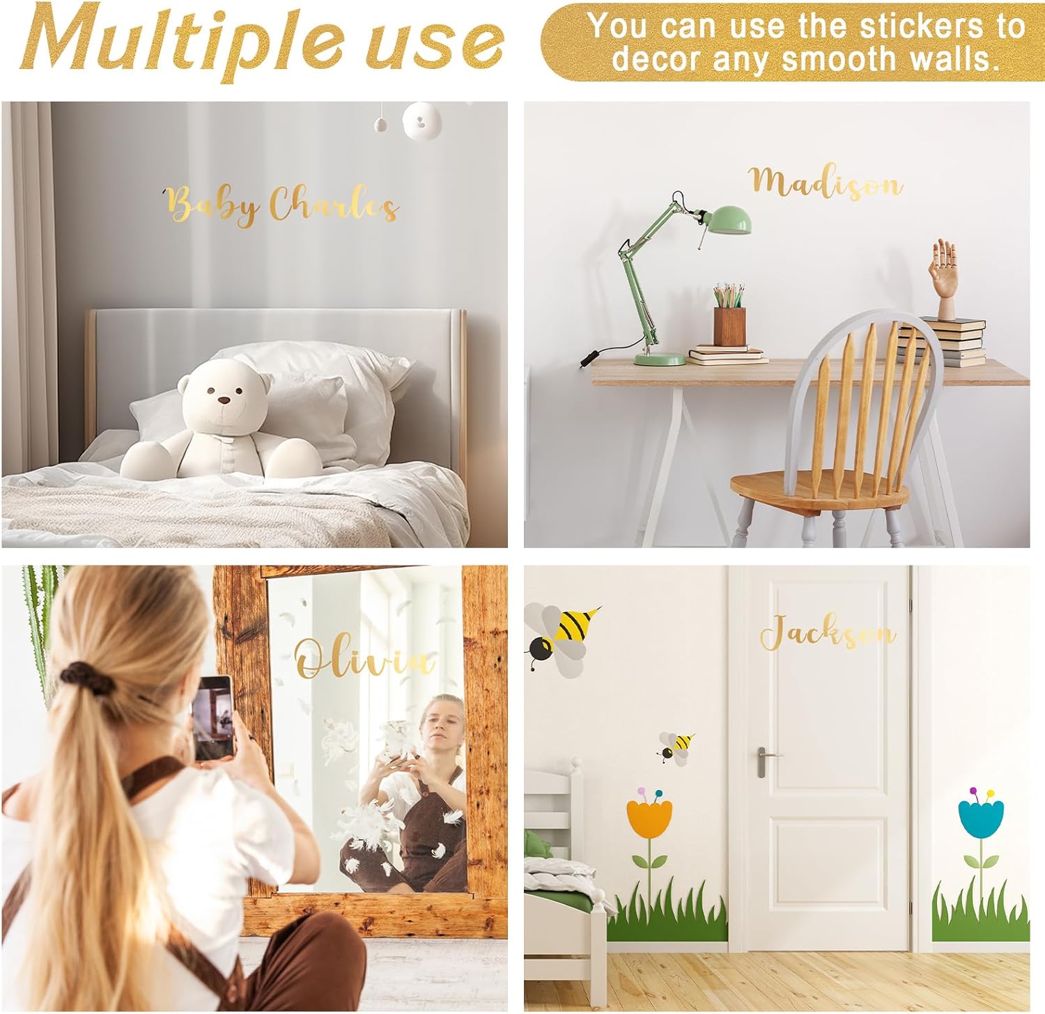 Boao 7 Letter Wall Decal Set Gold Alphabet Stickers