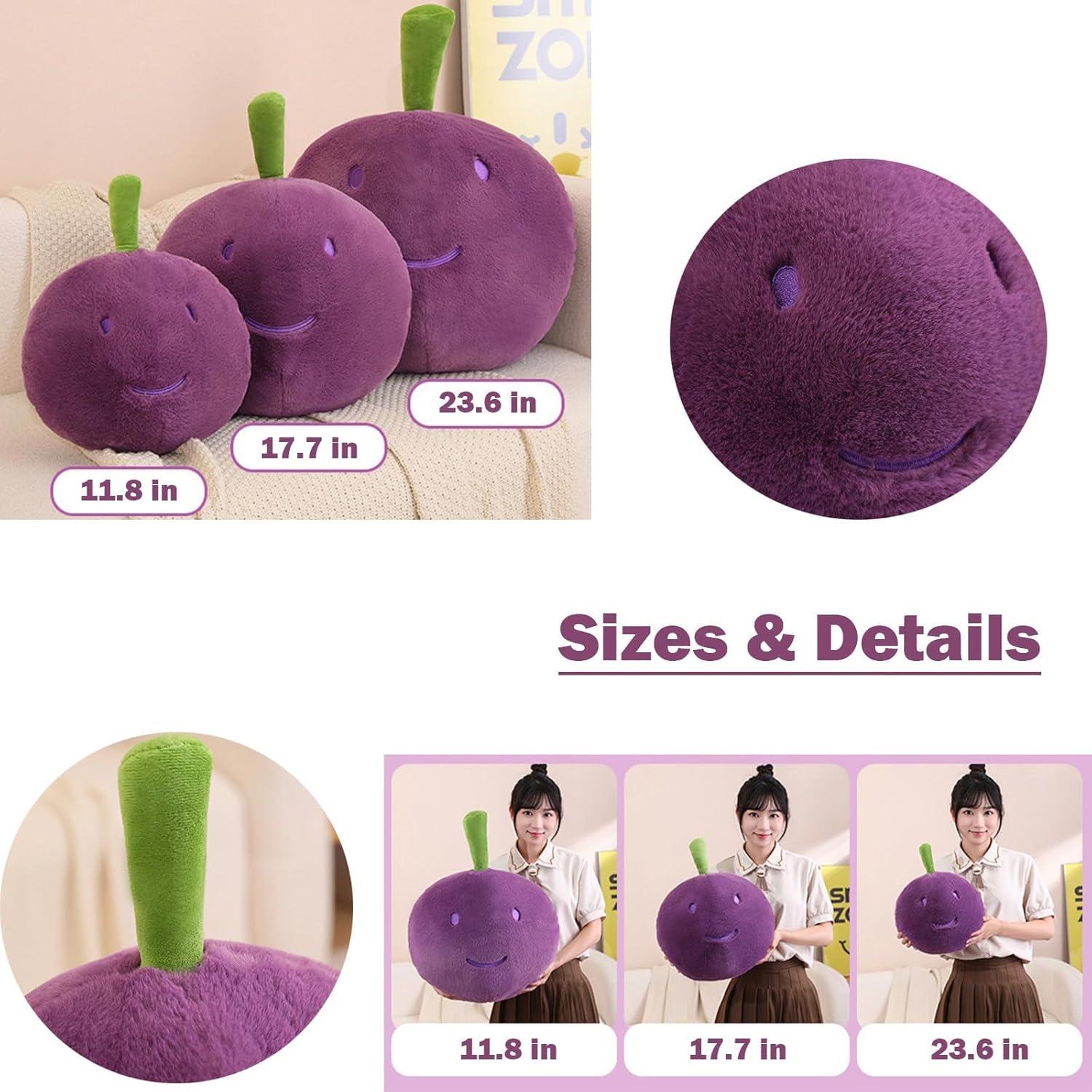 Grape Plush Pillow for Kids Adults
