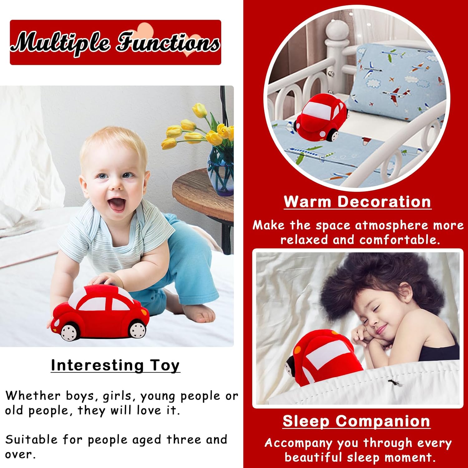 Car Plush Pillow Cute Toy Decor Gift for Kids