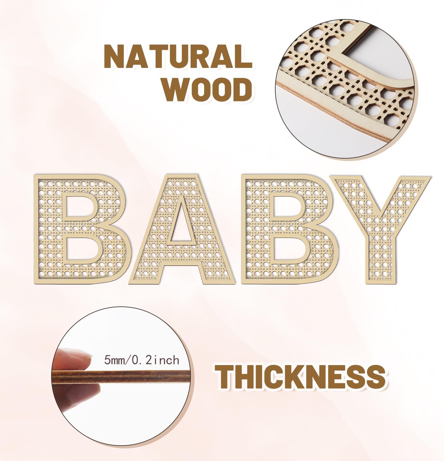 Baby Letters Wooden Rattan 8 Inch 4Pcs Wall Decor