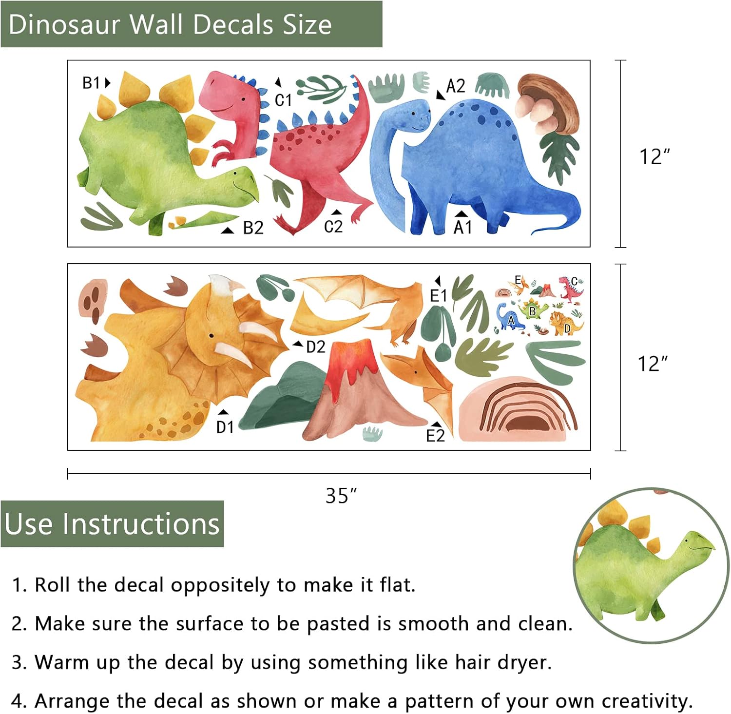 Yovkky Baby Dinosaur Wall Decals