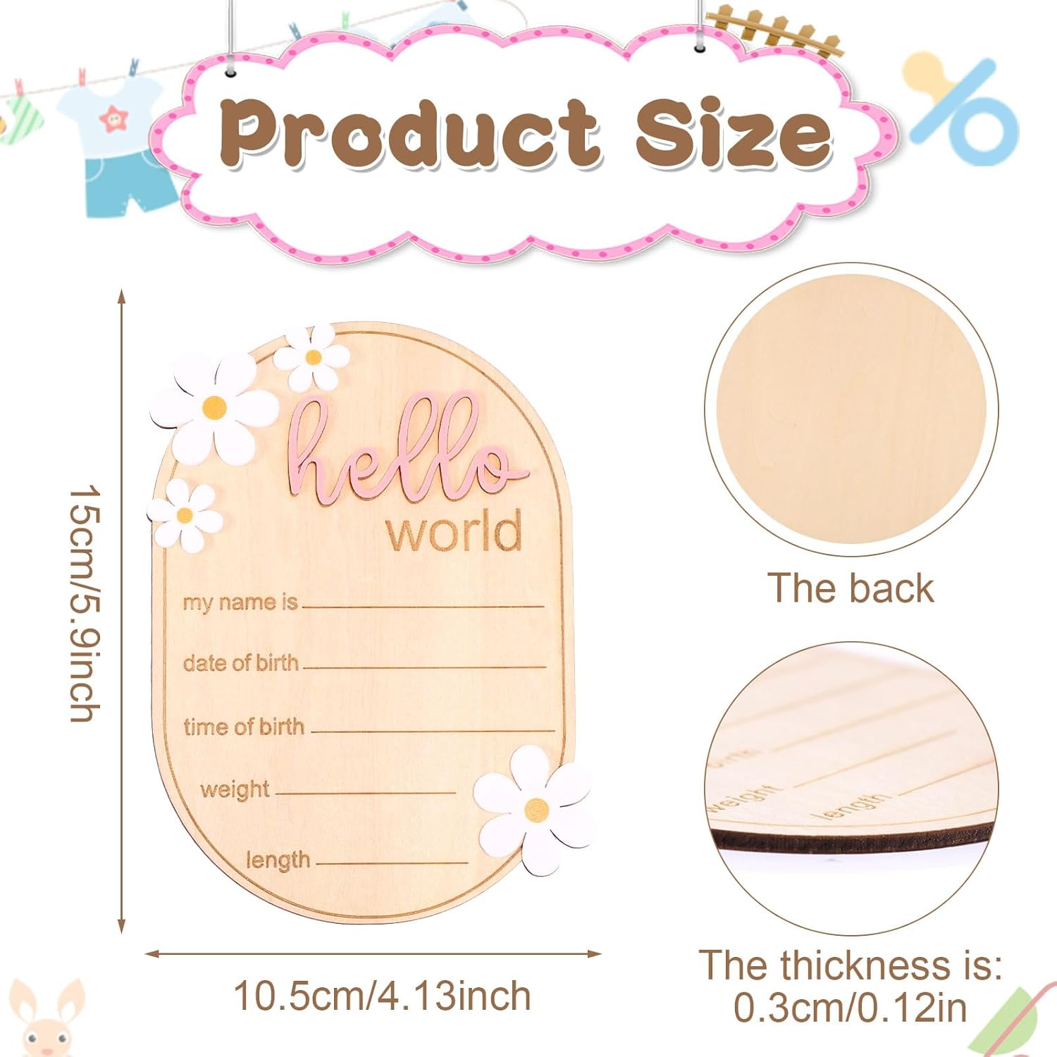 Wooden Hello World Baby Announcement Sign