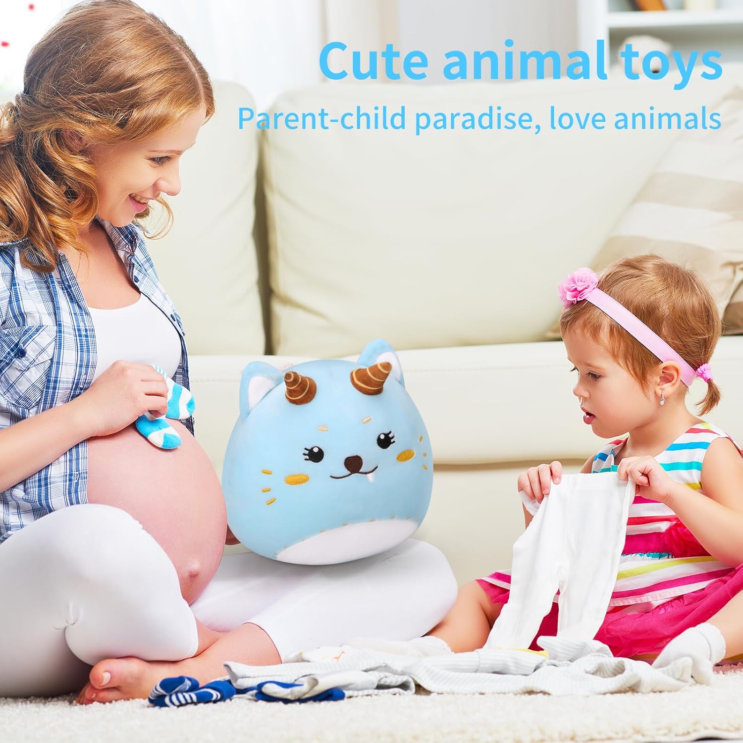 Kids Plush Pillow Blue Cat 10in