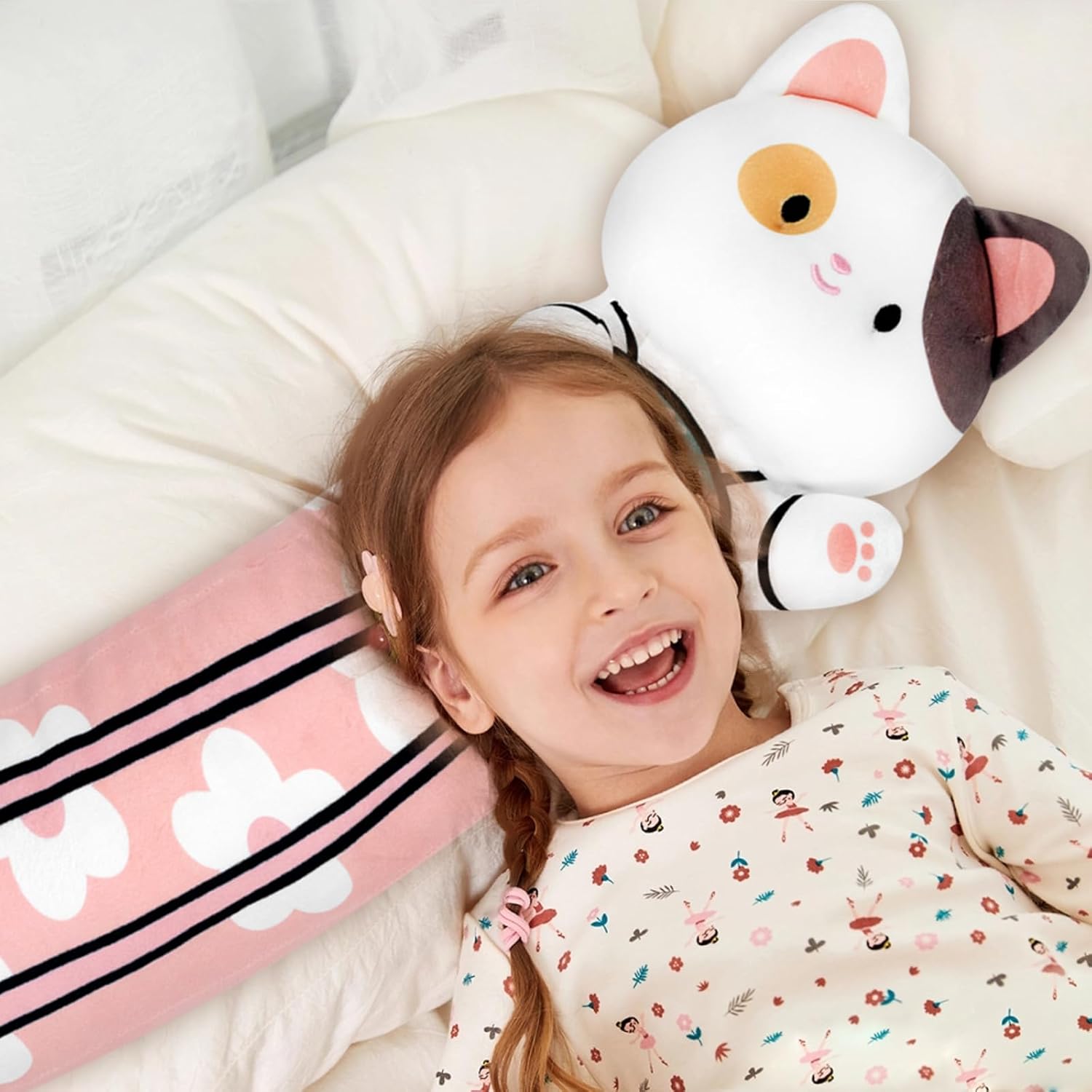 Cherry Blossom Cat Plush Pillow 34 Inch