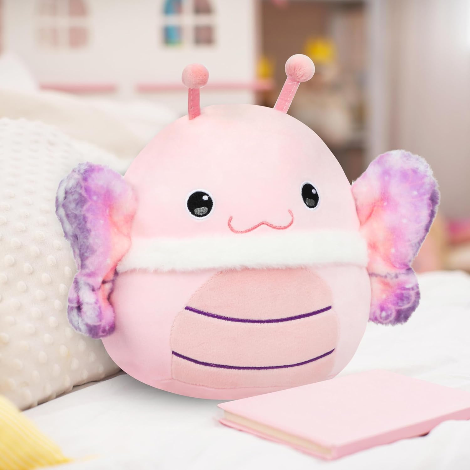 Easfan Pink Butterfly Plush Pillow for Kids