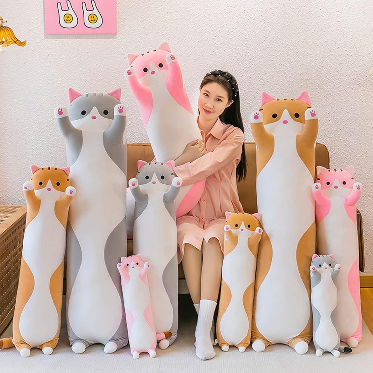 Rexinc Long Gray Cat Plush Pillow Toy
