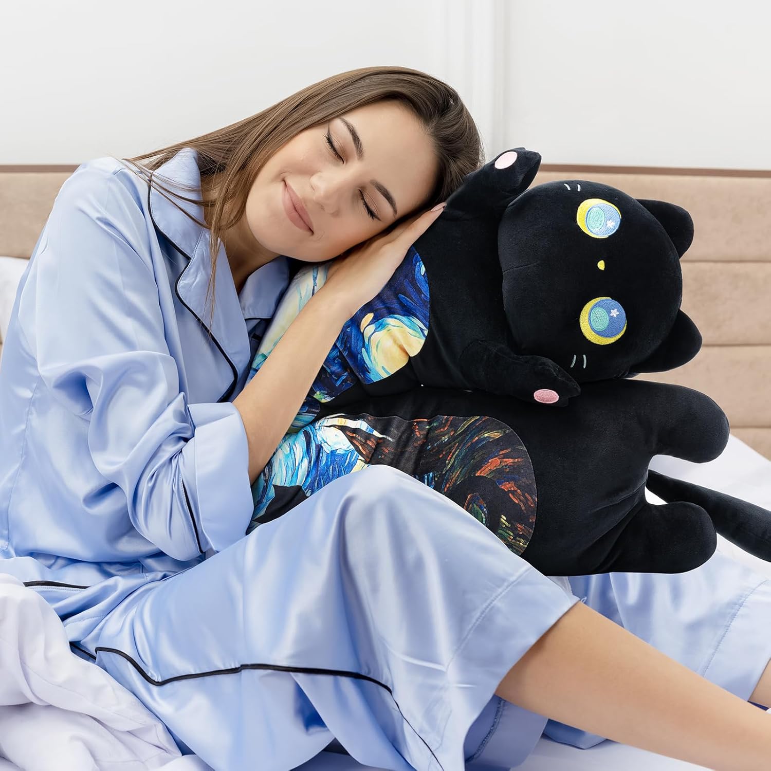 Black Starry Cat Plush Pillow Toy