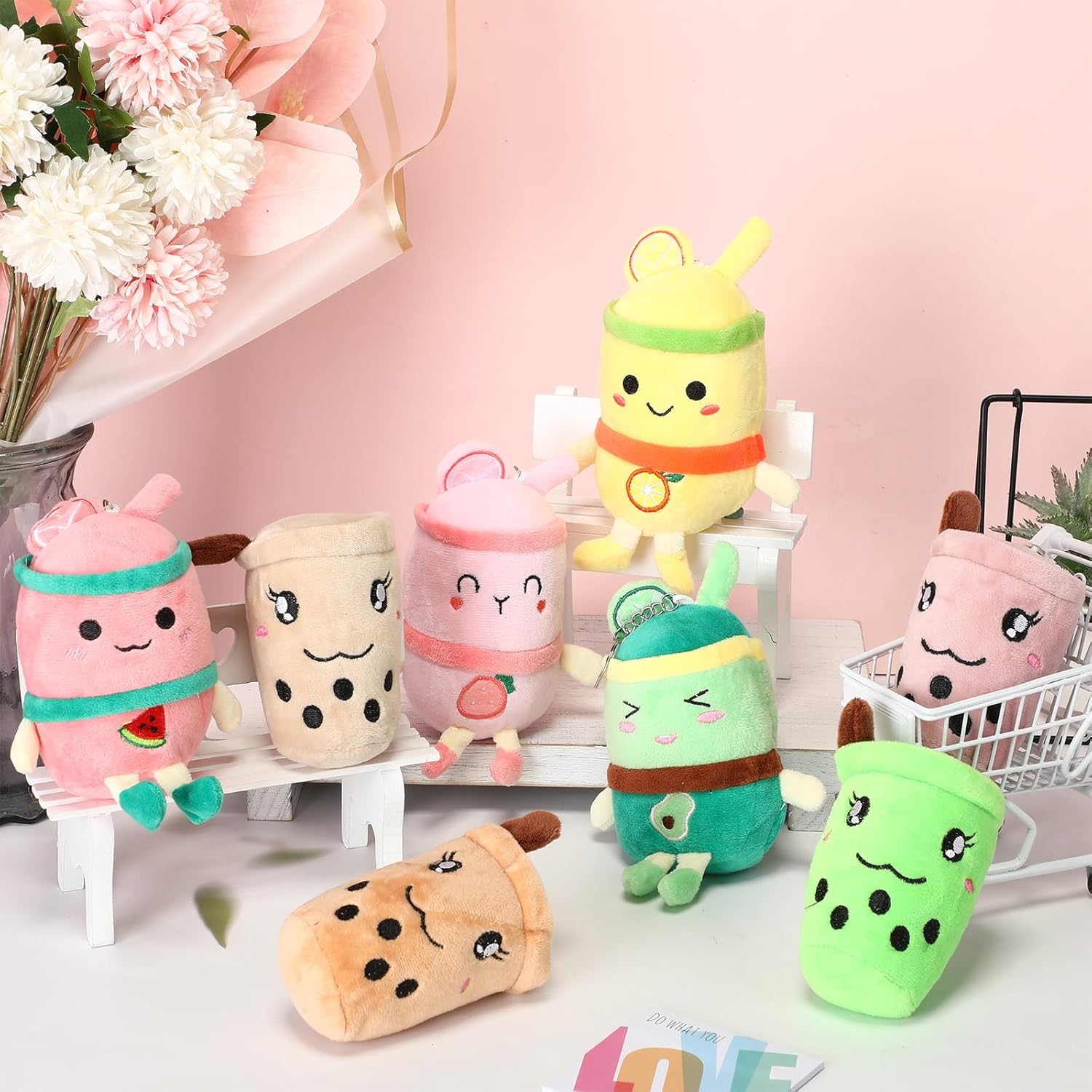 Jerify 16 Pcs Bubble Tea Plush Keychains