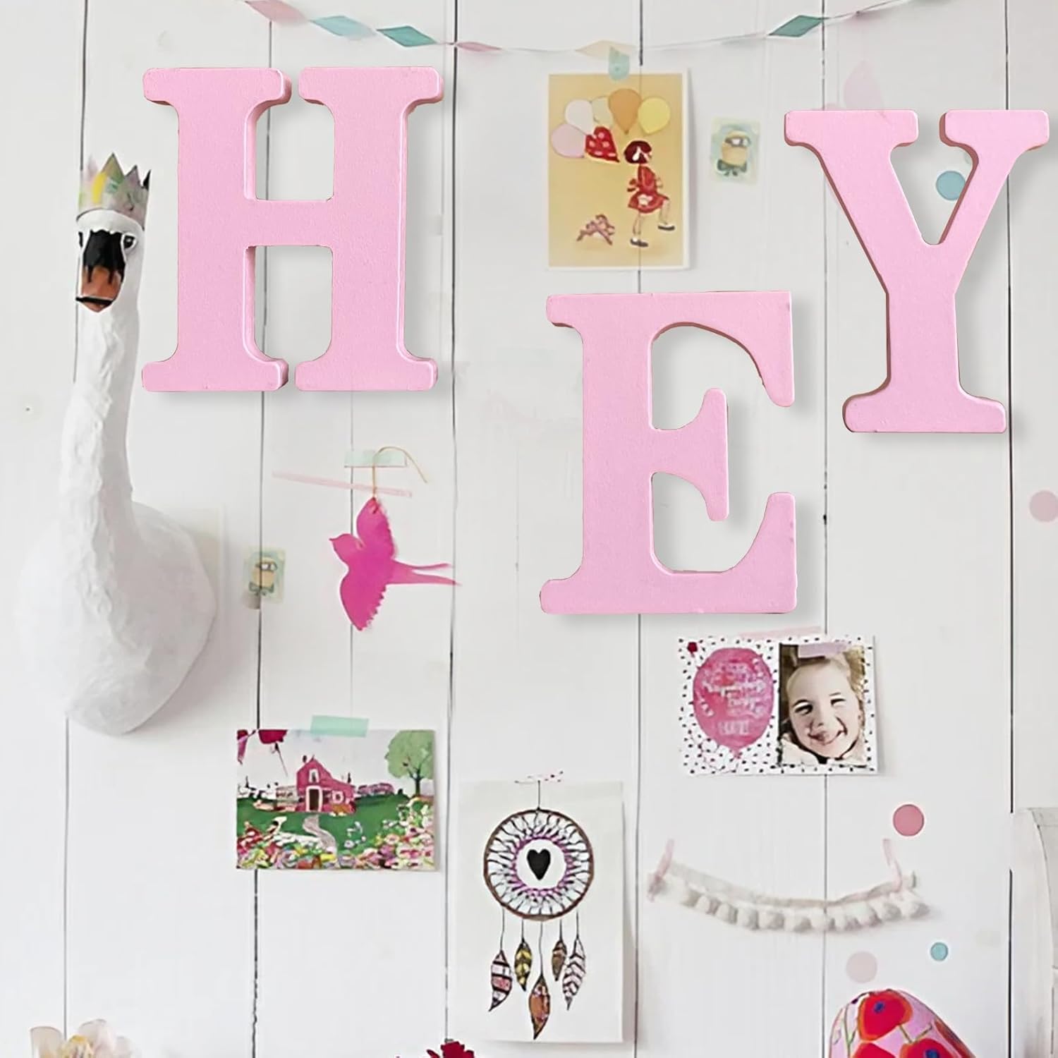 AOCEAN 8 Inch Pink Wood Letters for Wall Decor
