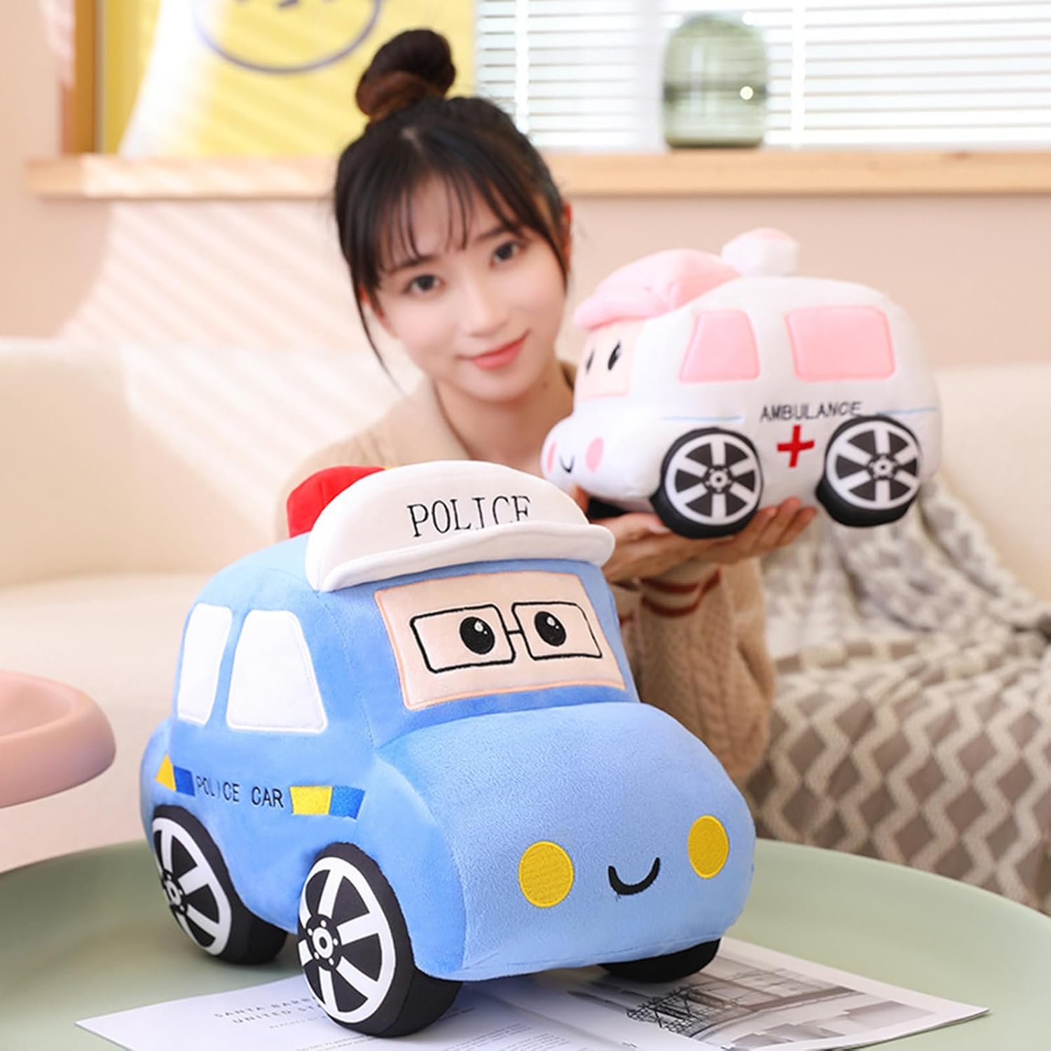 3D Cartoon Ambulance Plush Pillow Toy