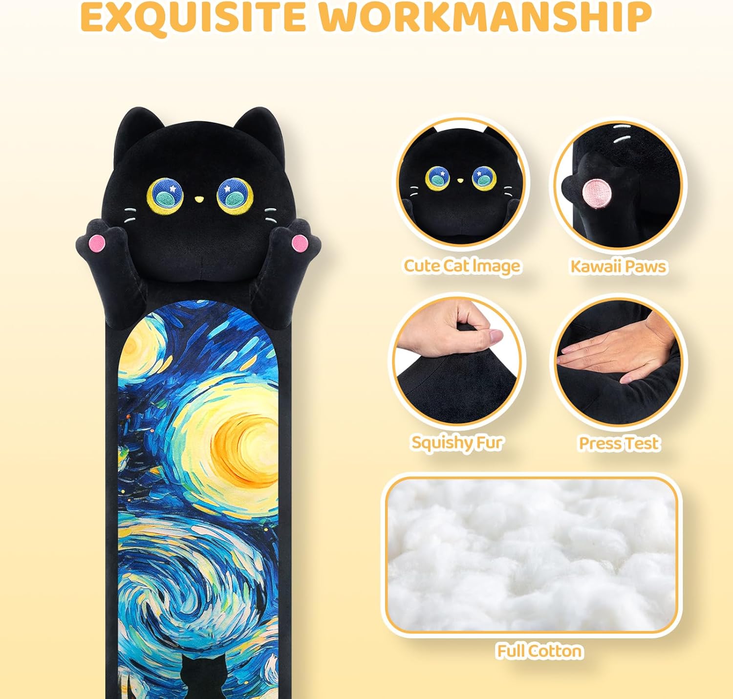 Black Starry Cat Plush Pillow Toy