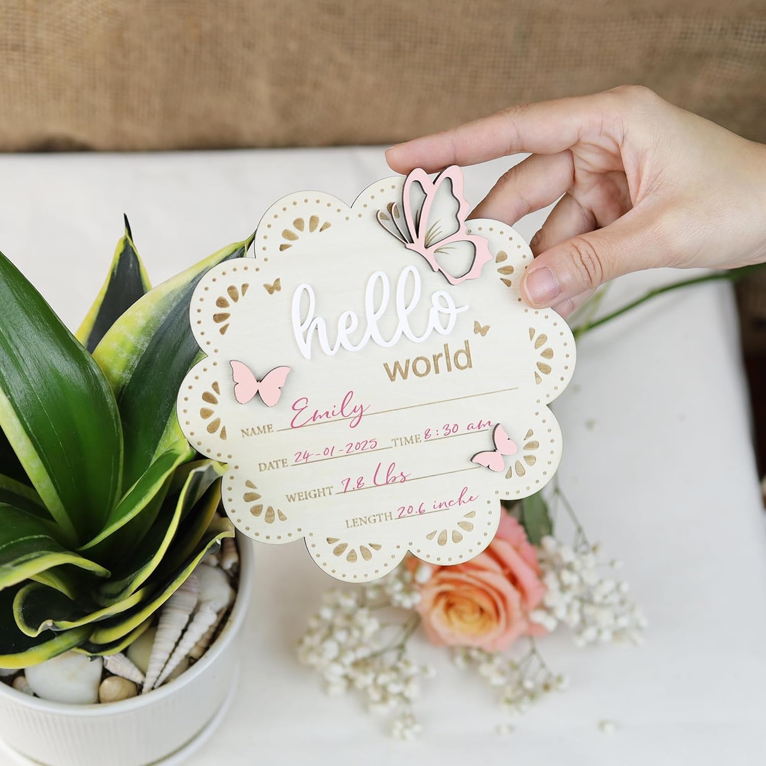 Wooden Baby Announcement Sign Butterfly 1