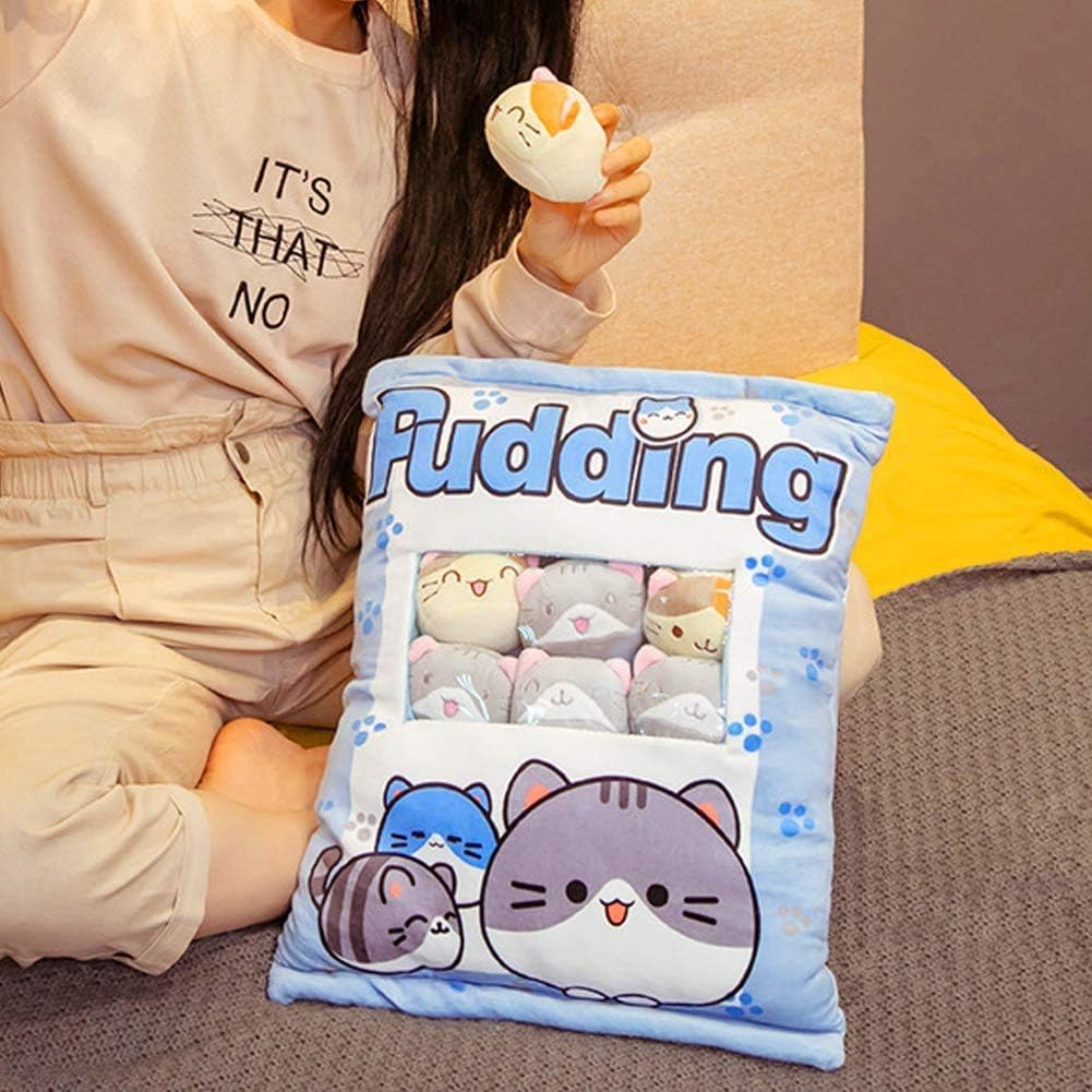 Cute Plush Pillow with 8 Fluffy Cat Toys