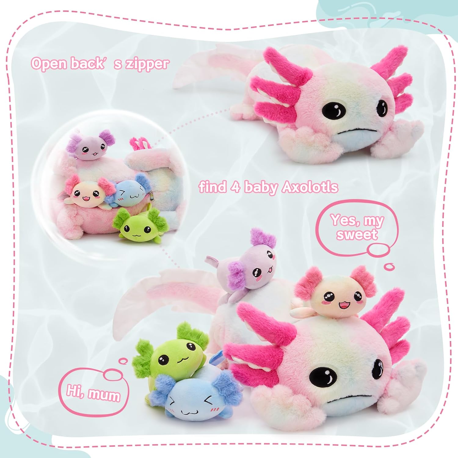 Glow Axolotl Plush Pillow with 4 Babies