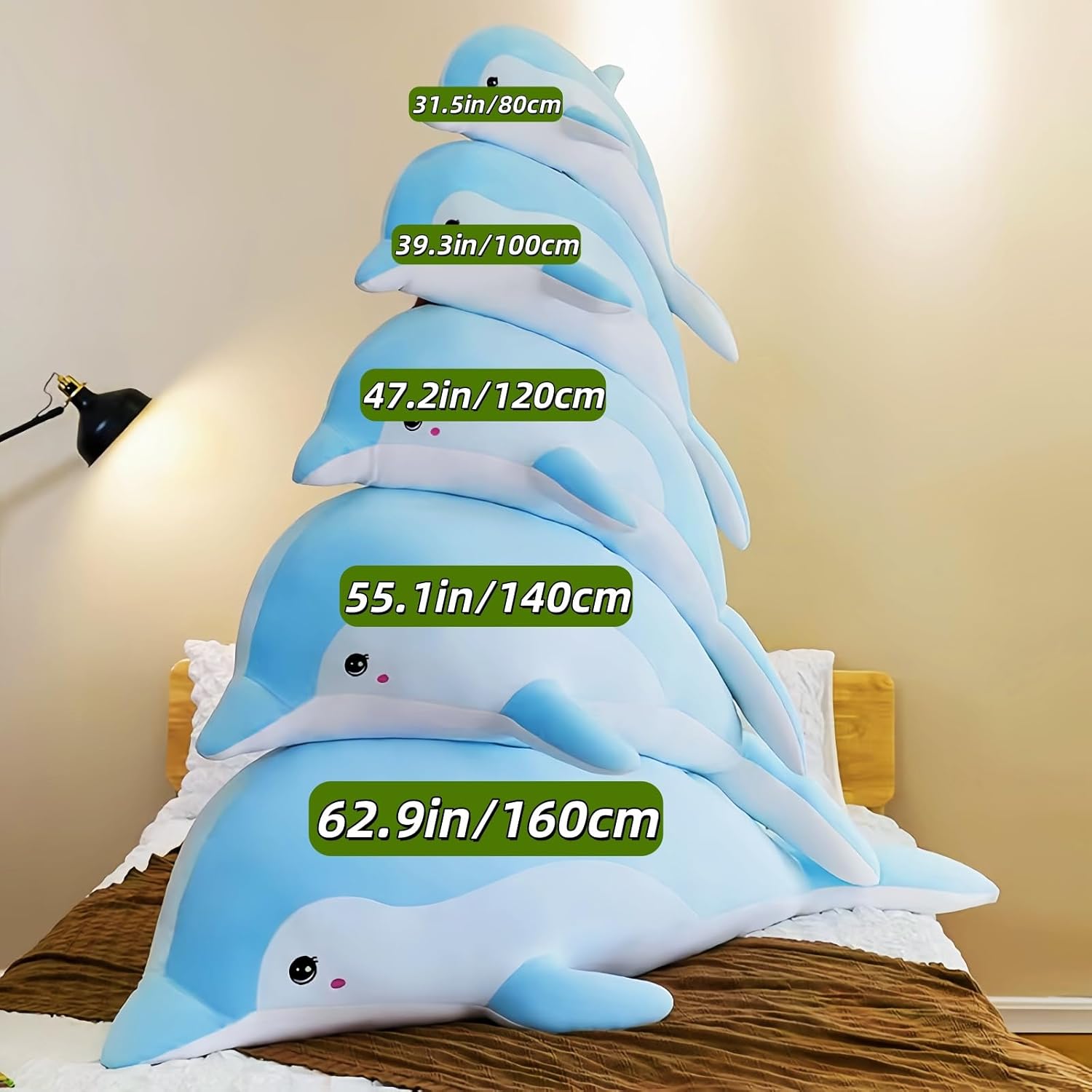 RYOLOY Giant Blue Dolphin Plush Pillow