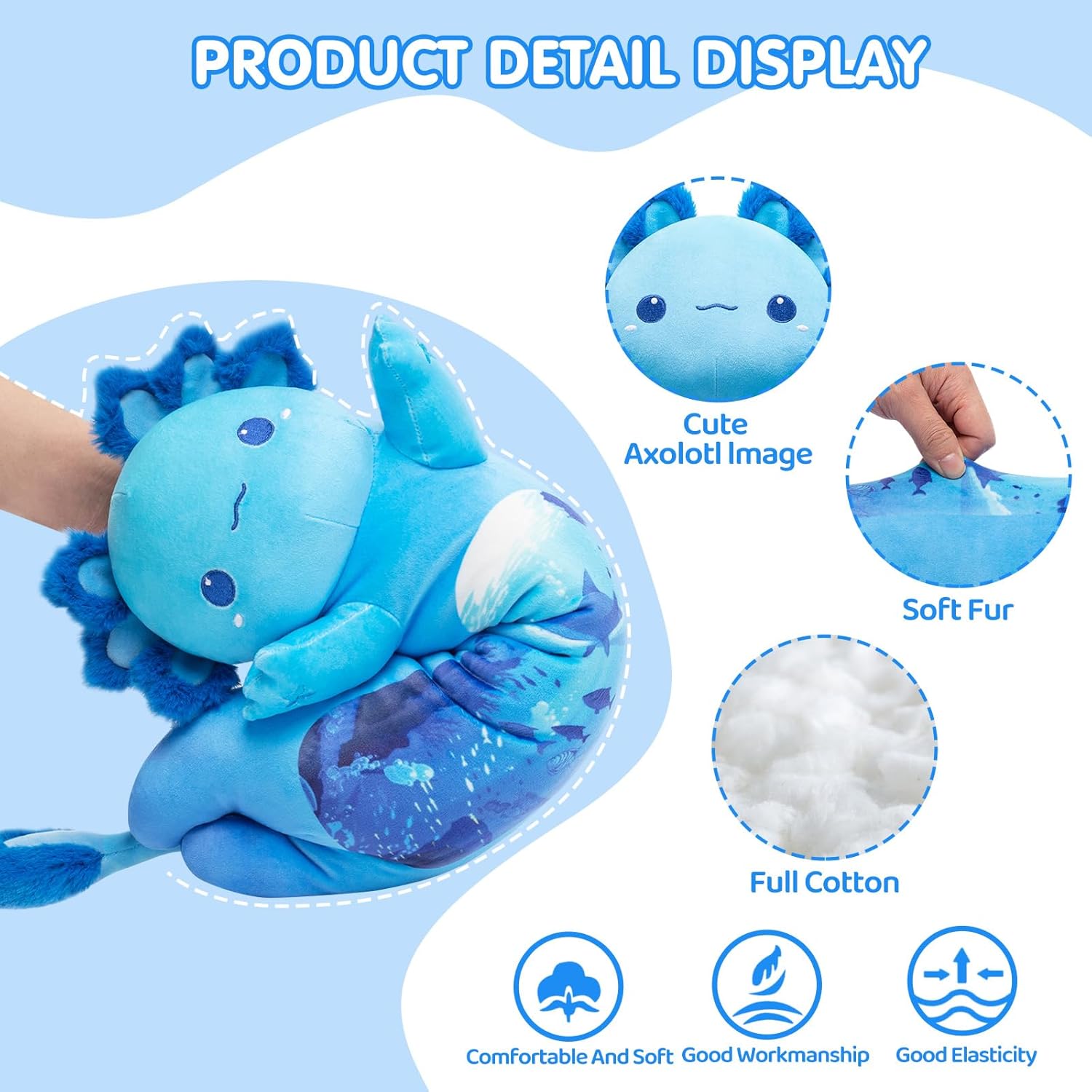 Long Axolotl Plush Body Pillow Cute Blue Plushie