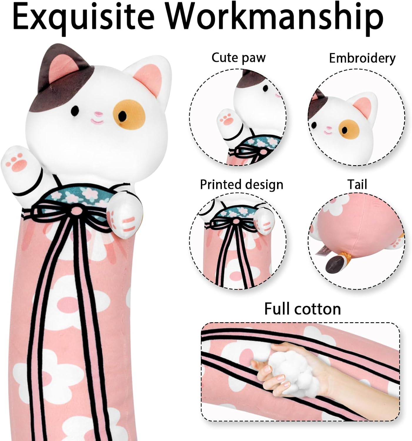 Cherry Blossom Cat Plush Pillow 34 Inch