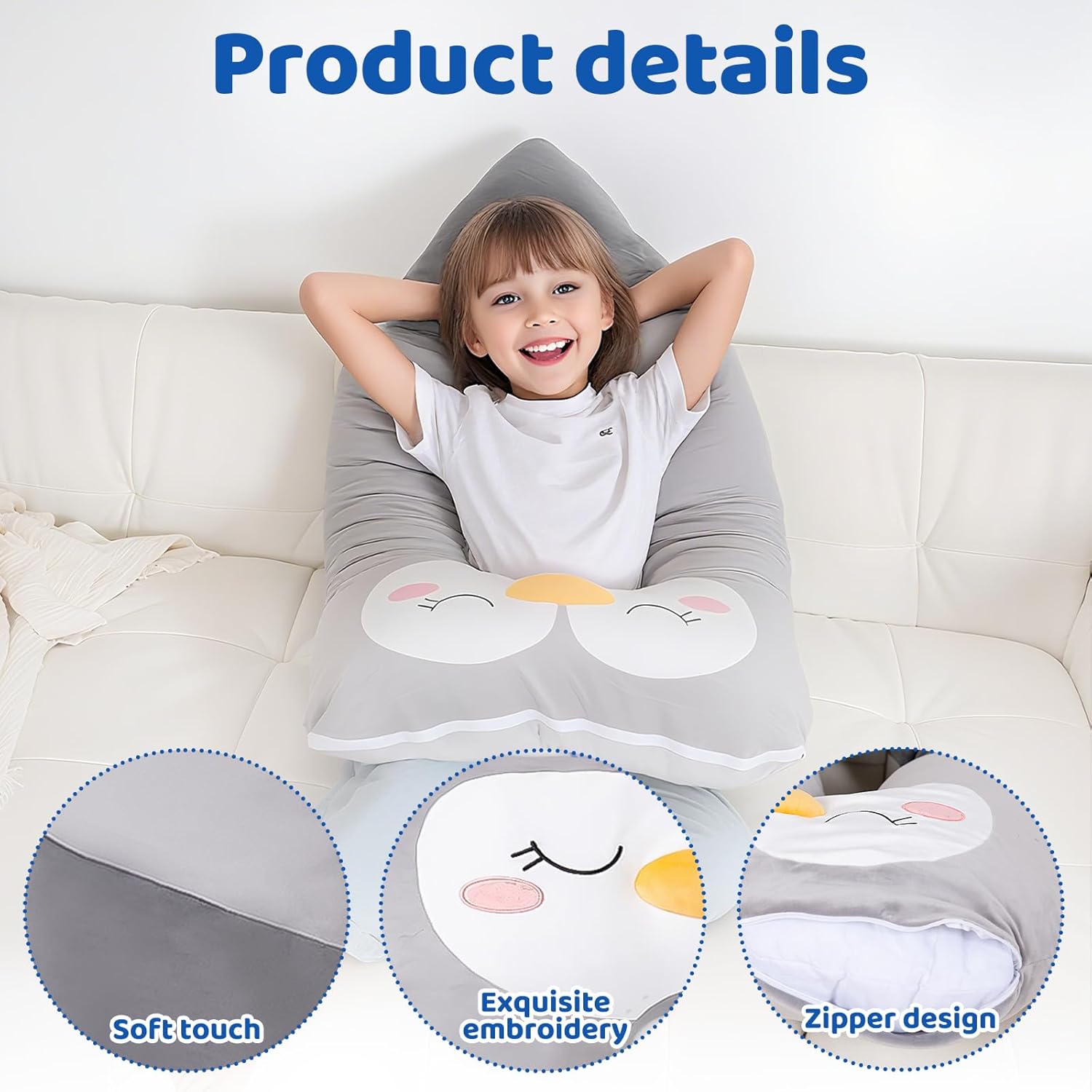47x23 Inch U Shaped Plush Body Pillow for Kids 1