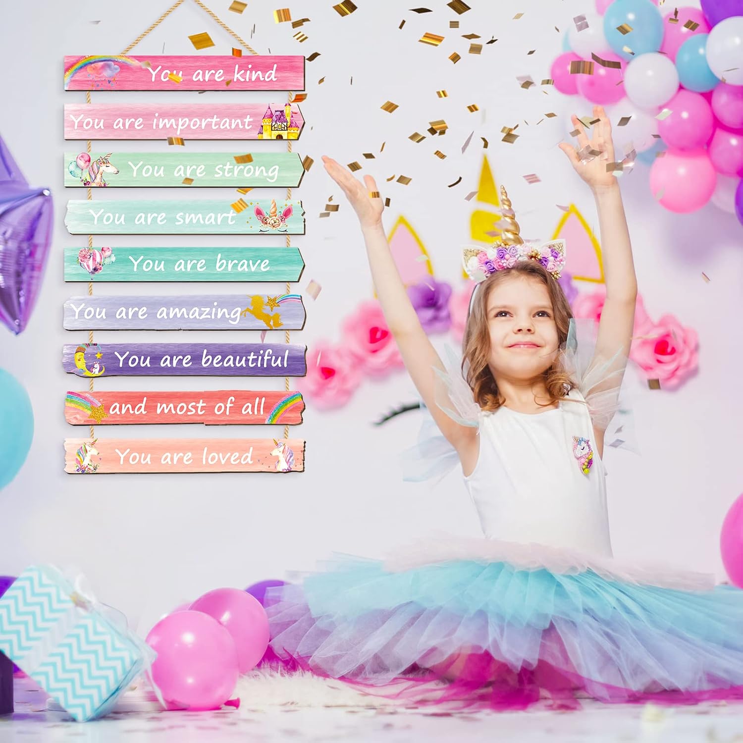 Yookeer 9 Piece Pink Wall Art for Girls