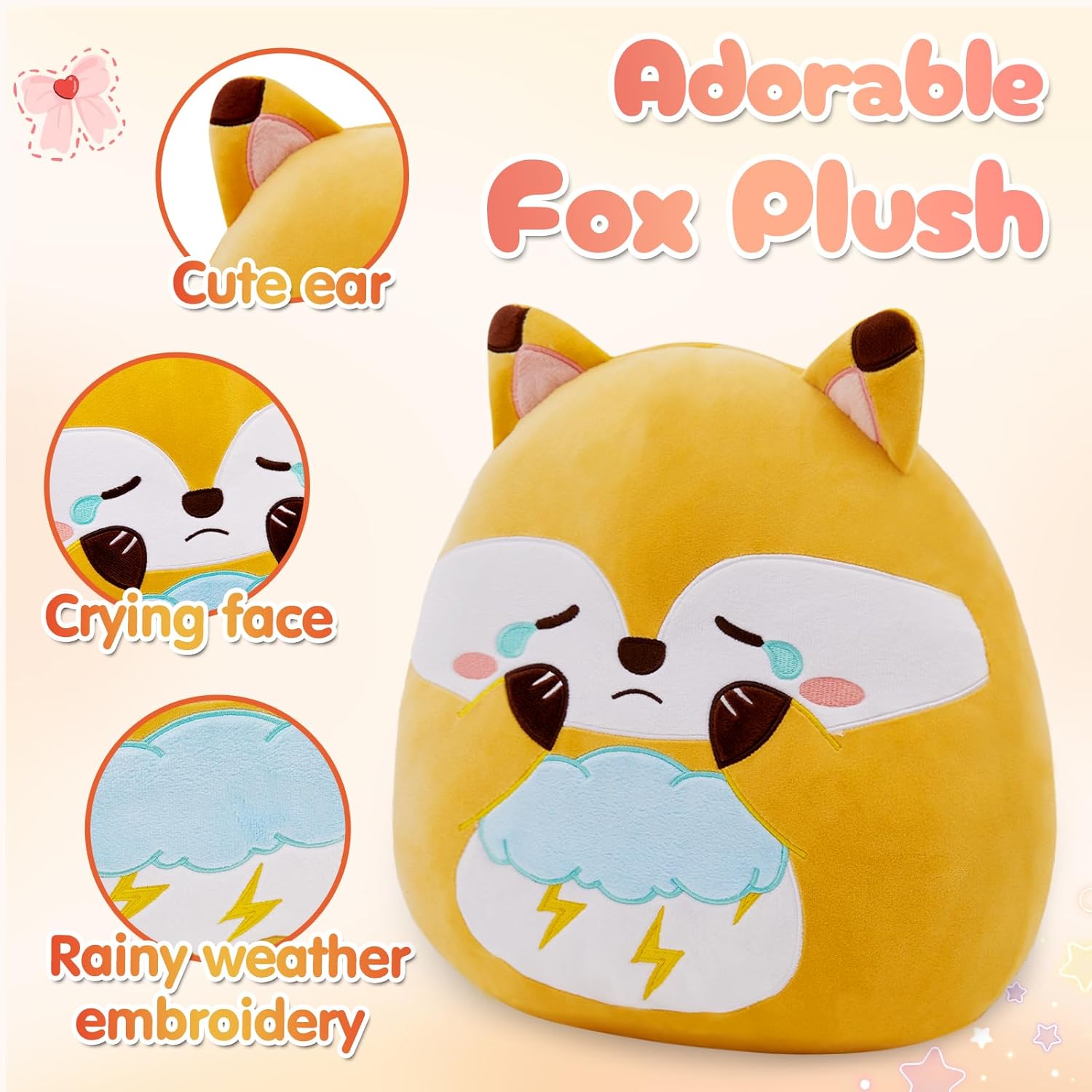 Soft 12-Inch Red Fox Plush Pillow
