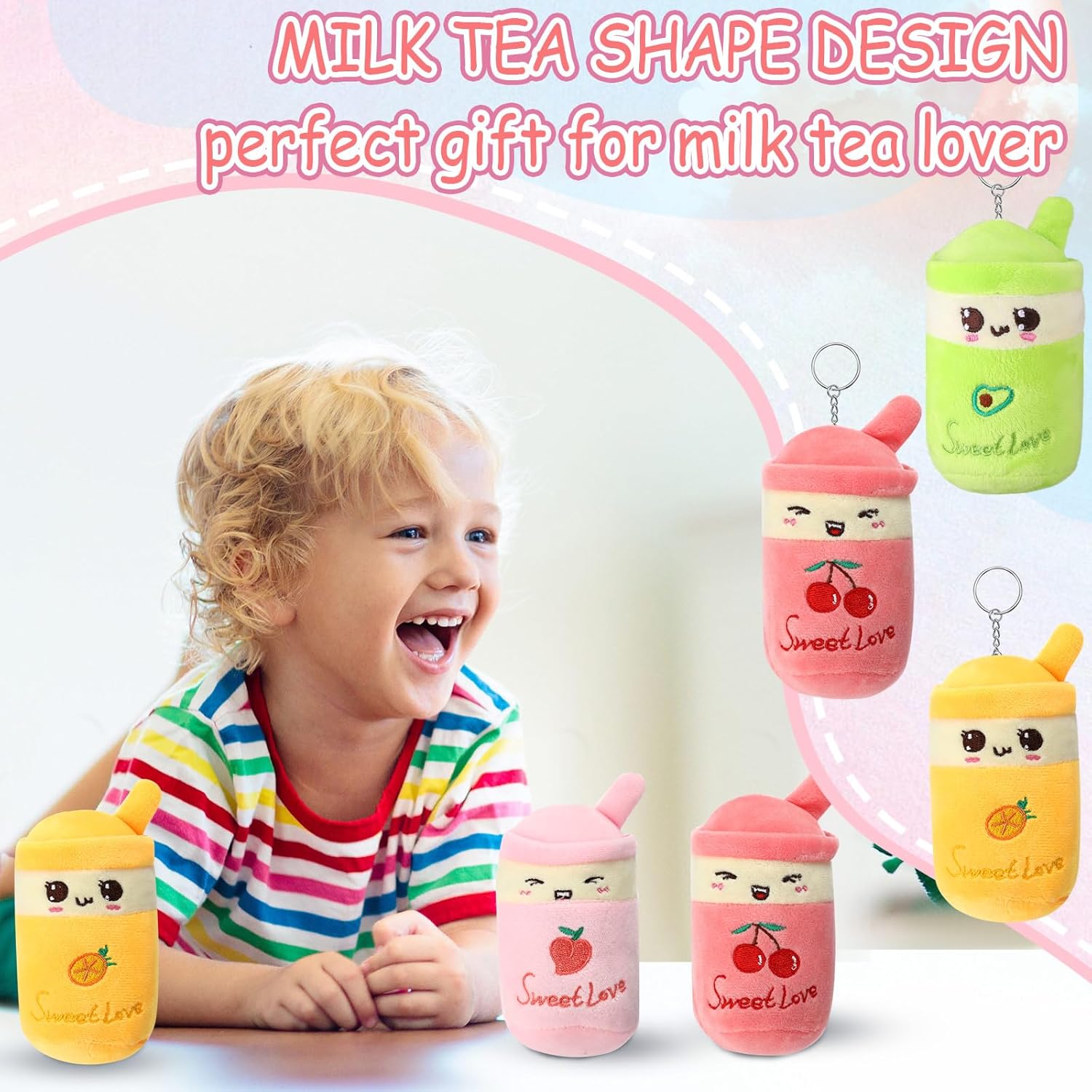 Jerify 16 Pcs Bubble Tea Plush Keychains