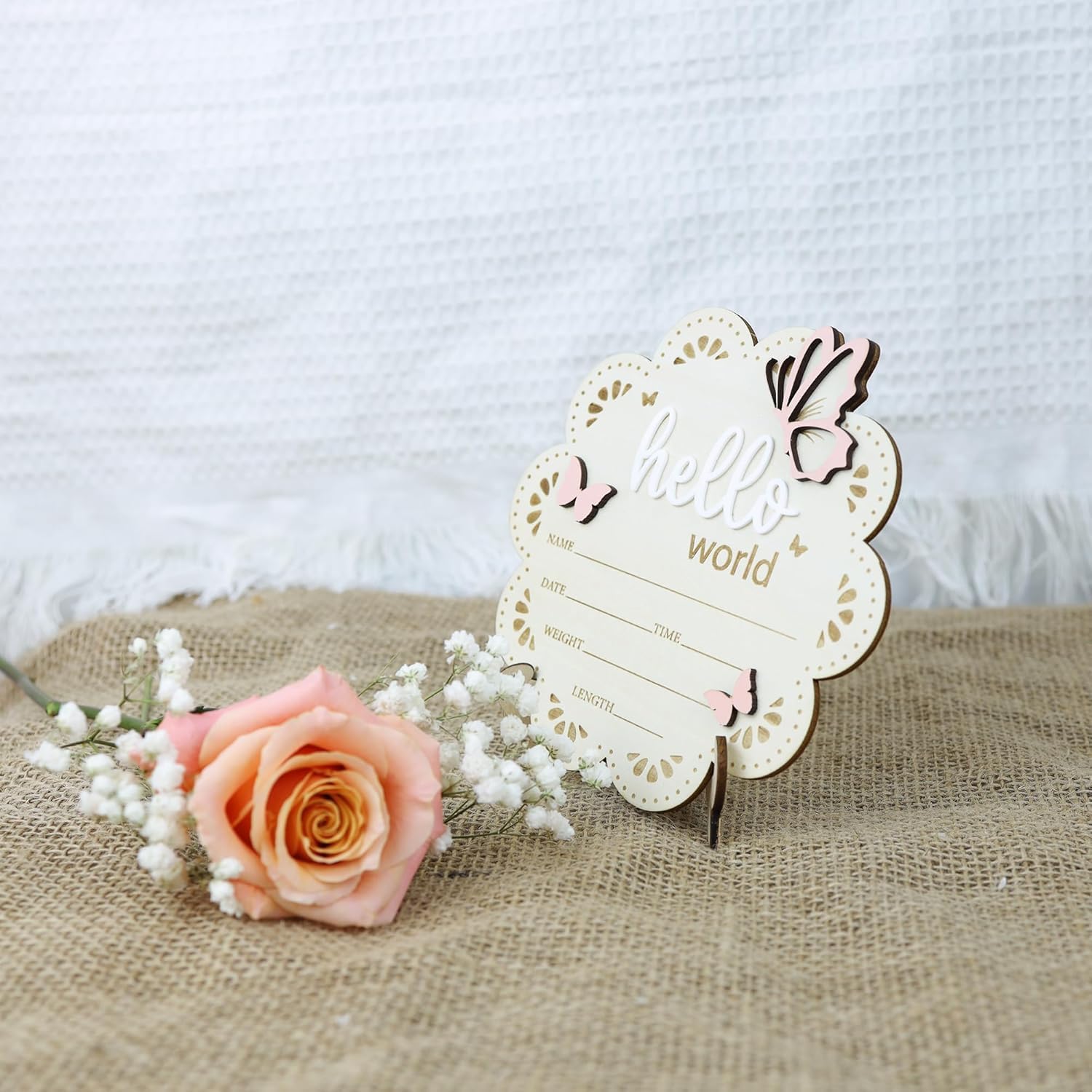 Wooden Baby Announcement Sign Butterfly 1