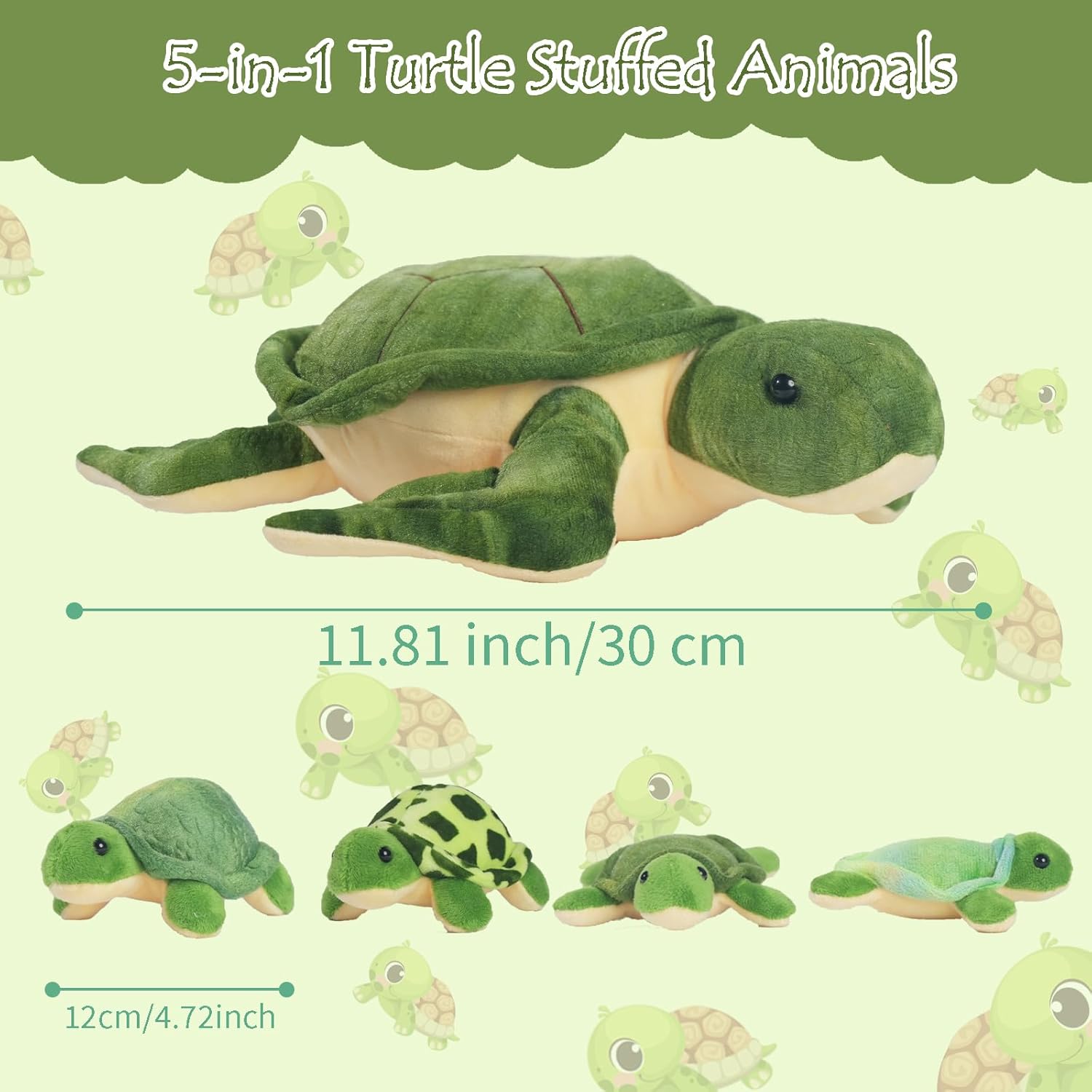 5 Piece Turtle Plush Toy Set with Hidden Babies