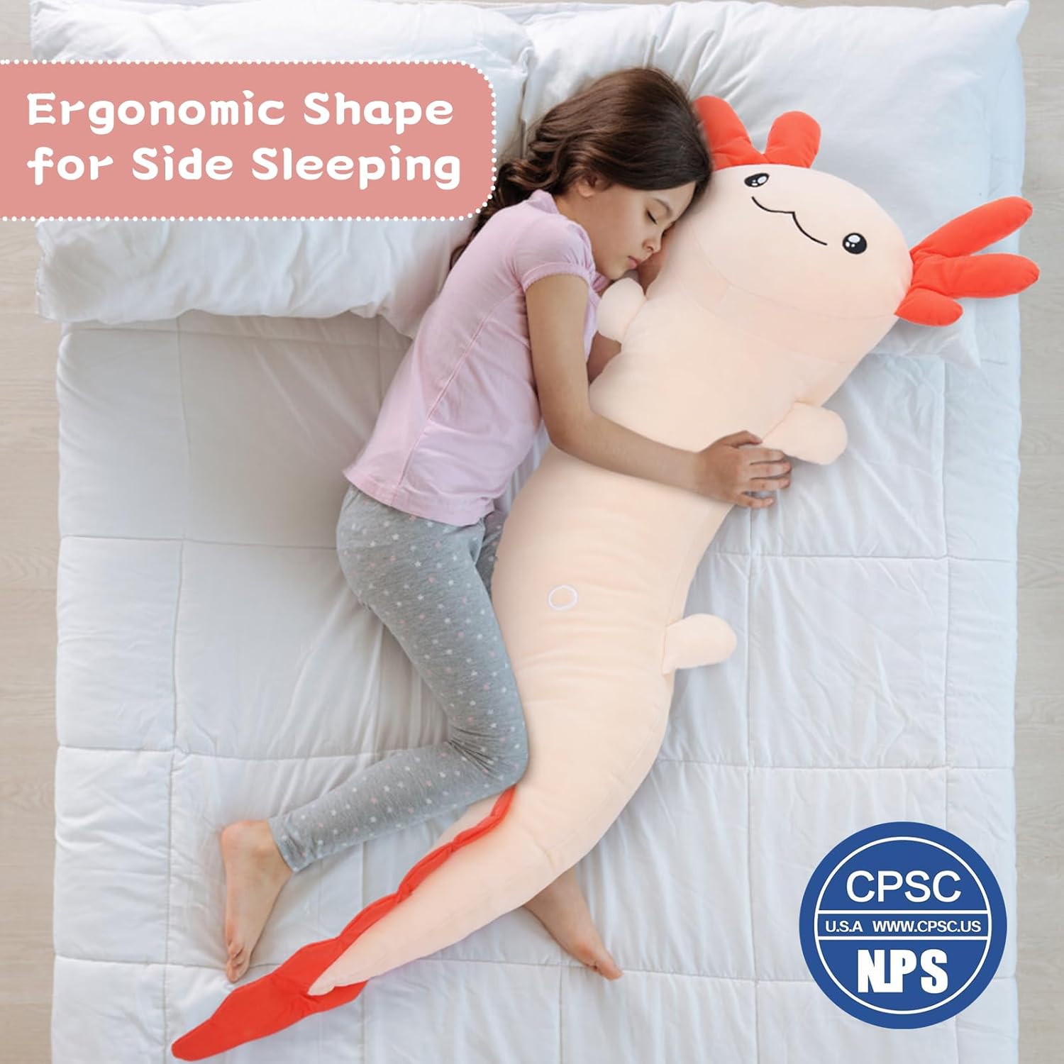 Large Axolotl Plush Body Pillow for Kids