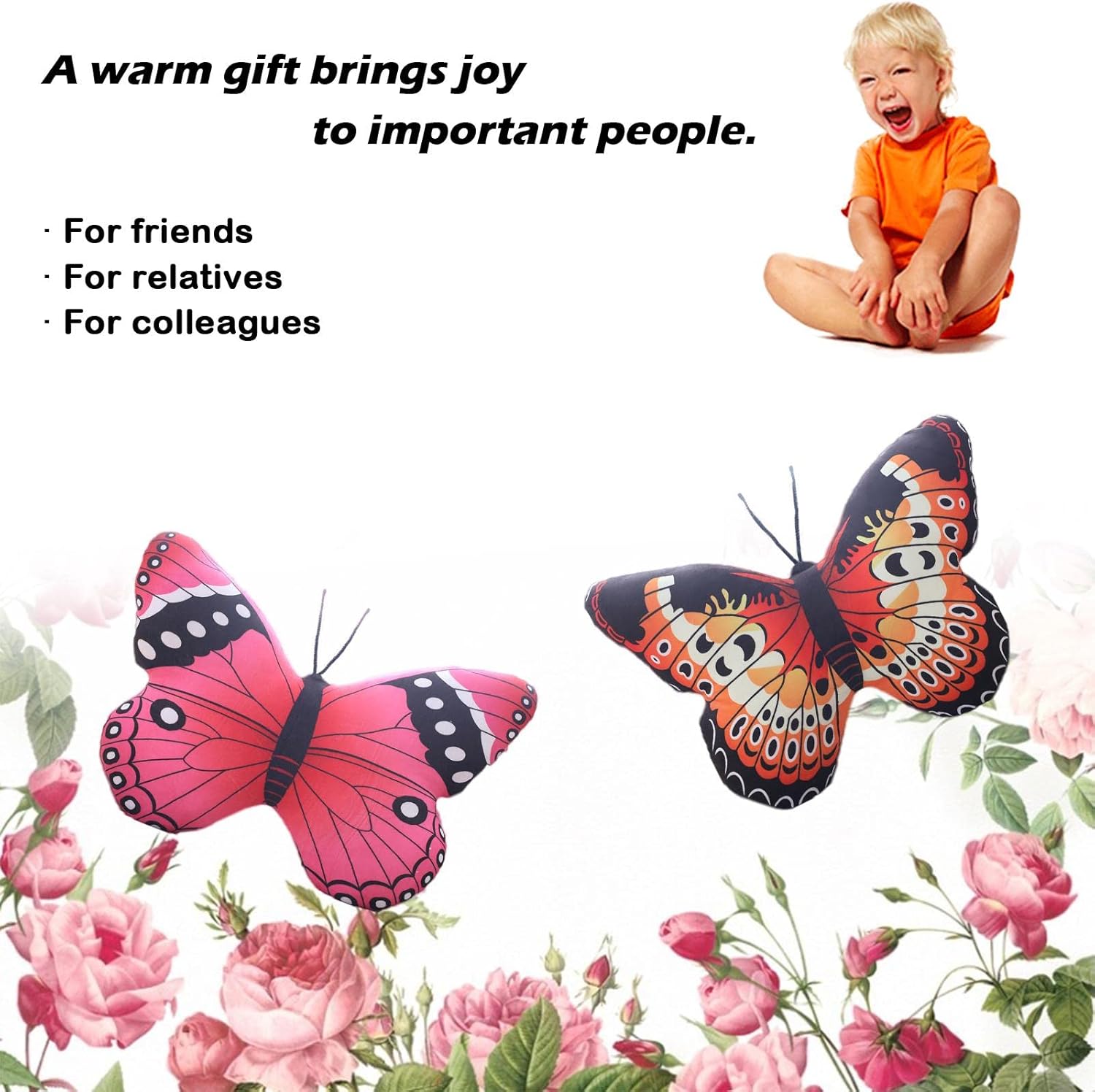 Butterfly Plush Pillow Kawaii Toy Pink 16x12 Inch