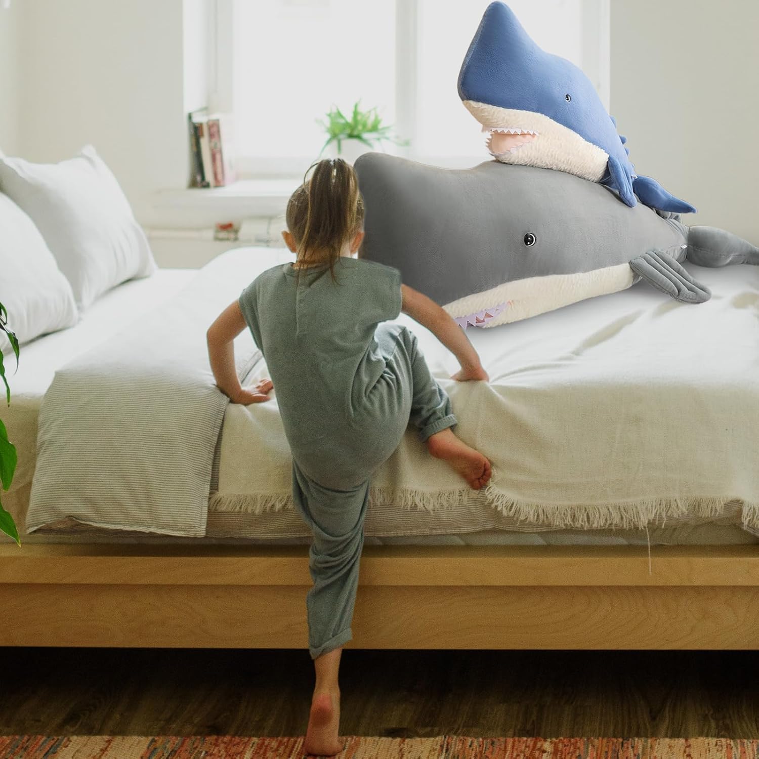 Whale Shark Plush Pillow Toy - 44 Inch Gray