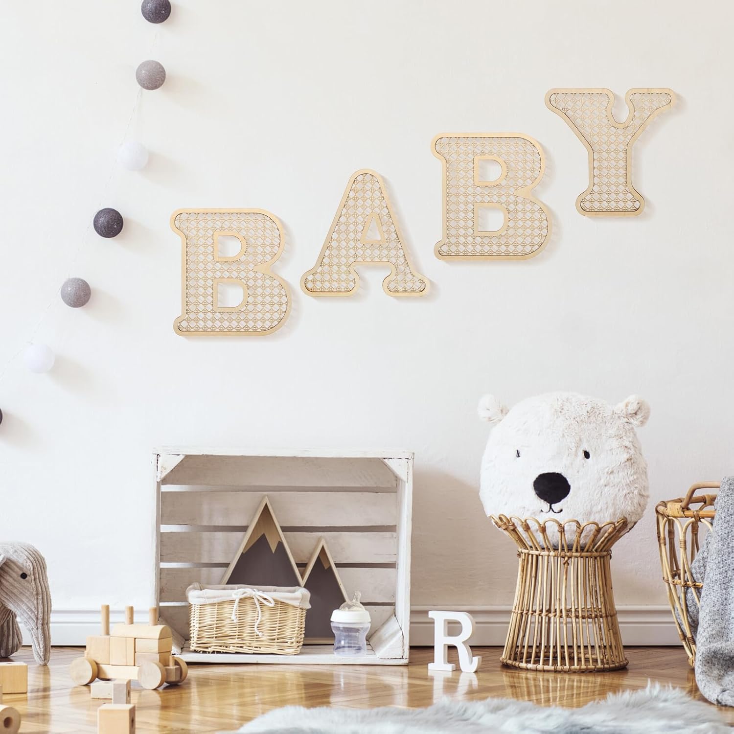 4 Pcs Rattan Wood Baby Letters