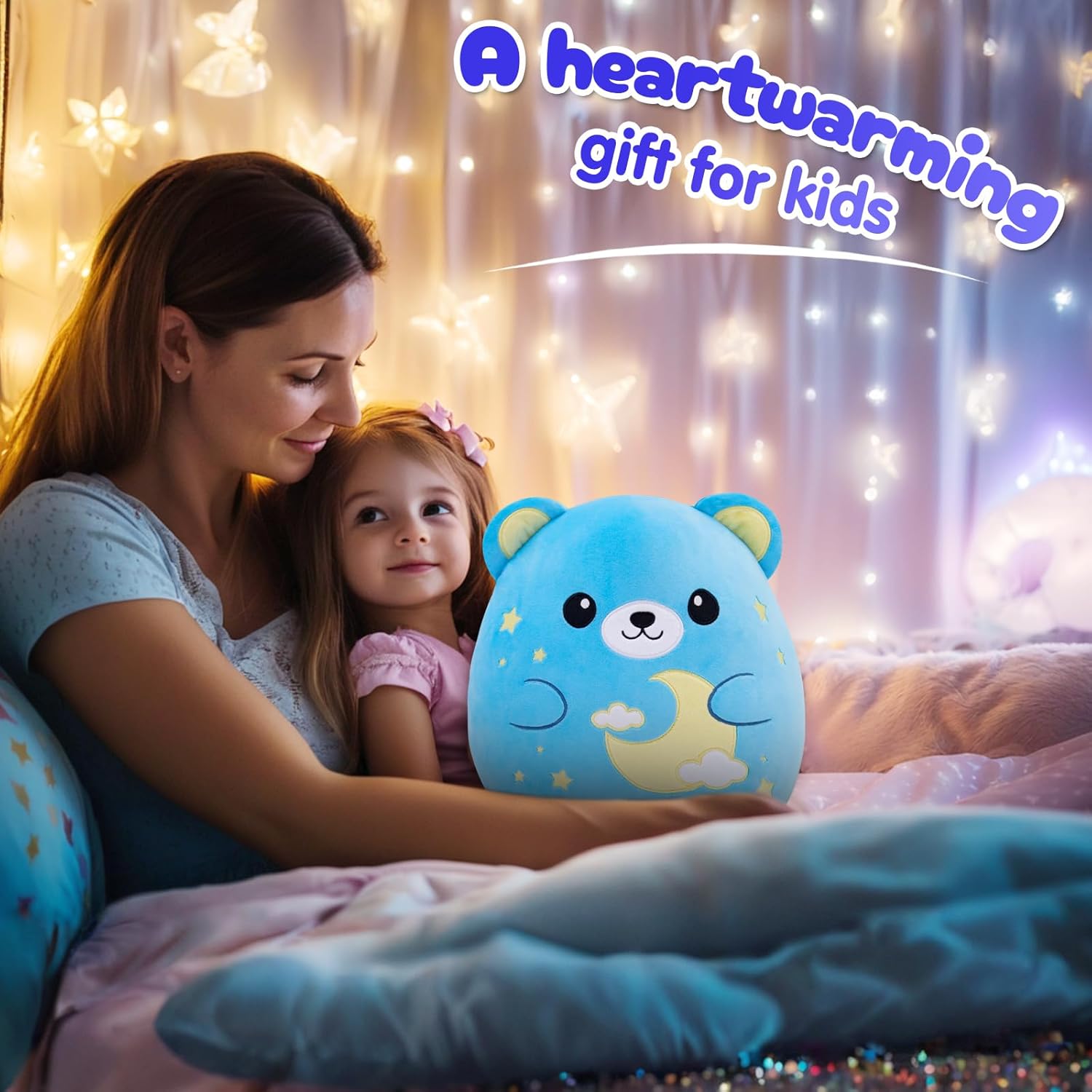 Soft 12 Inch Blue Bear Plush Pillow