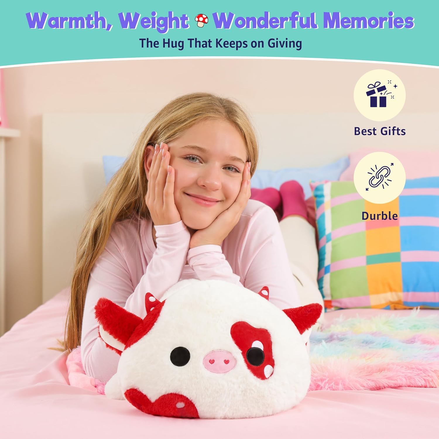 Onsoyours Weighted Mushroom Cow Plush Toy