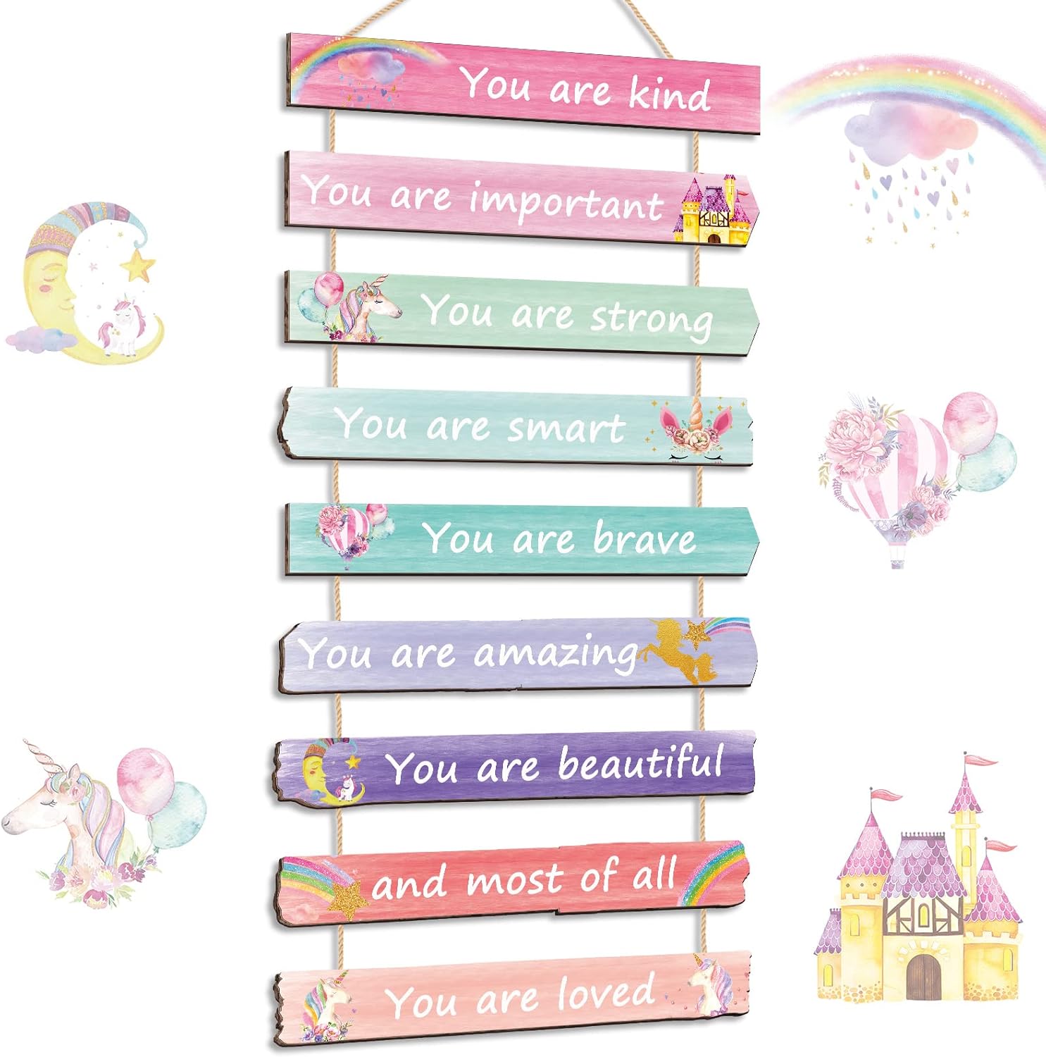 Yookeer 9 Piece Pink Wall Art for Girls