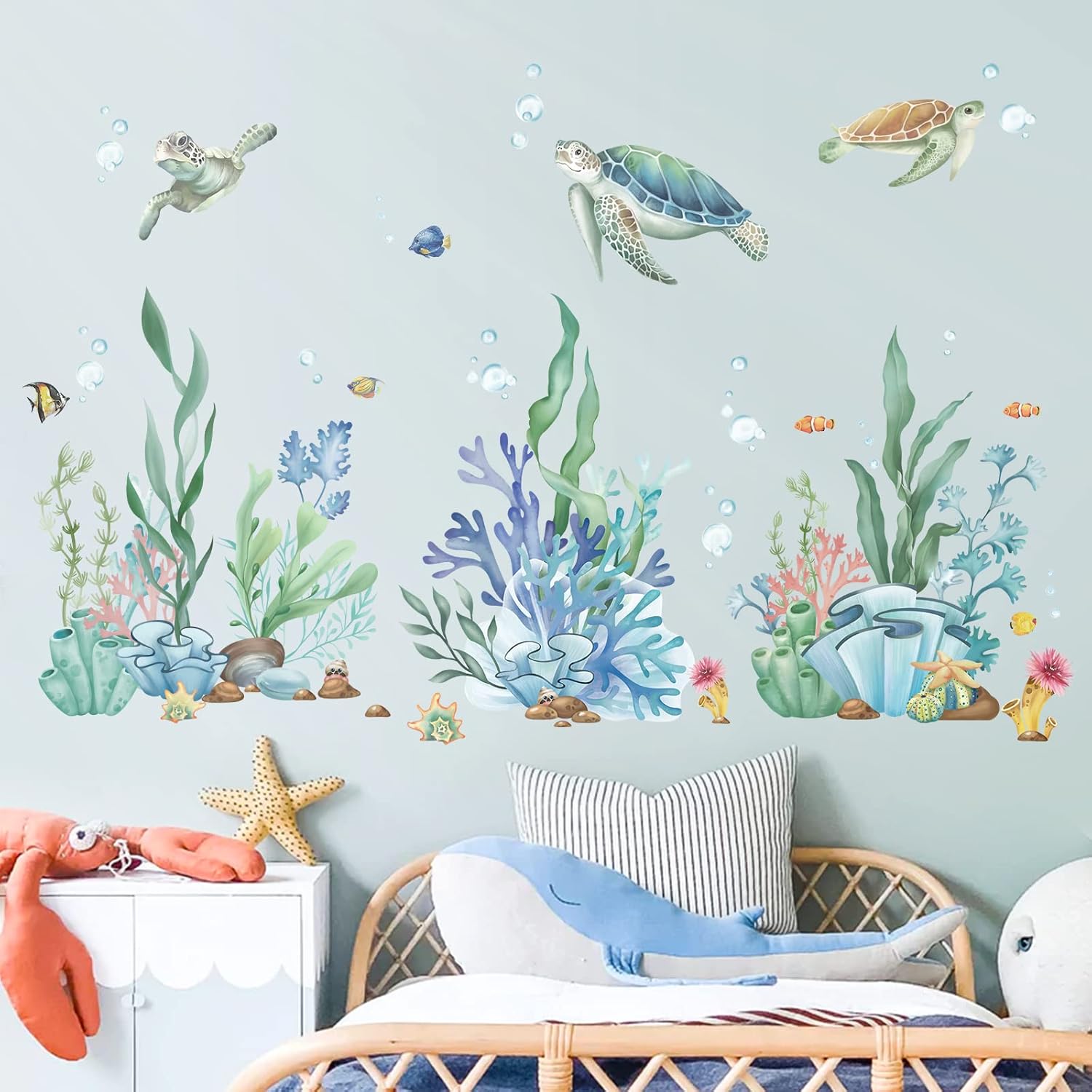Wondever Ocean Seaweed Grass Wall Sticker Turtle Decal
