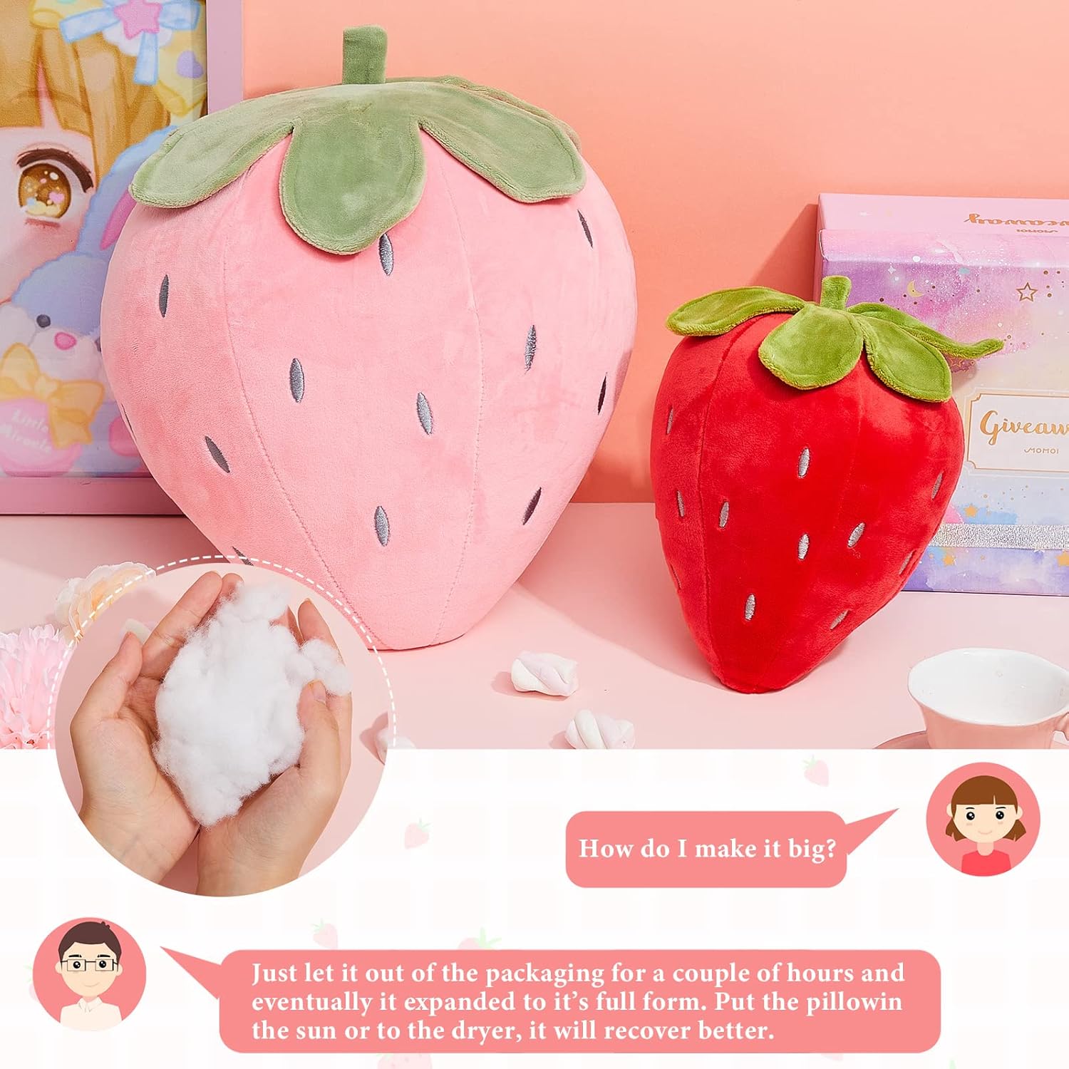 Juexica 2 Pcs Strawberry Plush Pillow