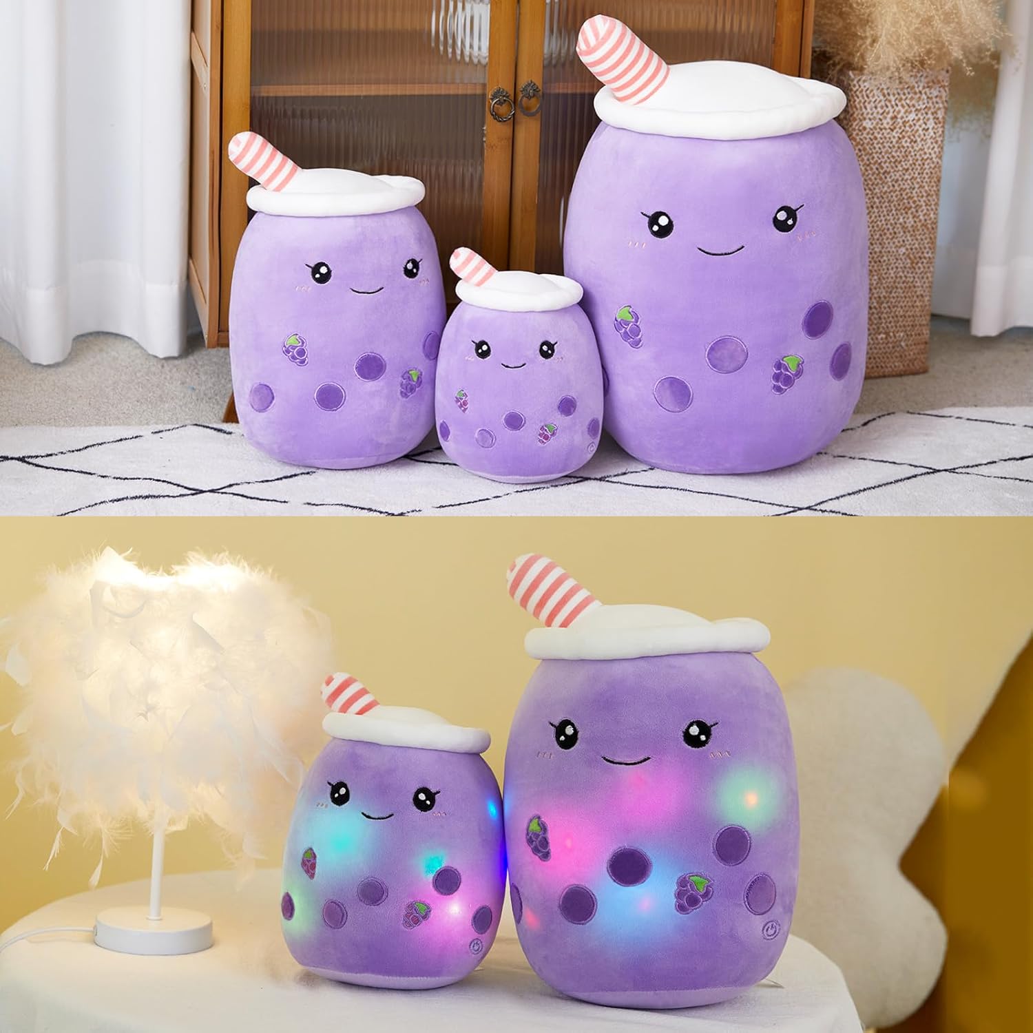 Light Up Purple Boba Pillow Toy