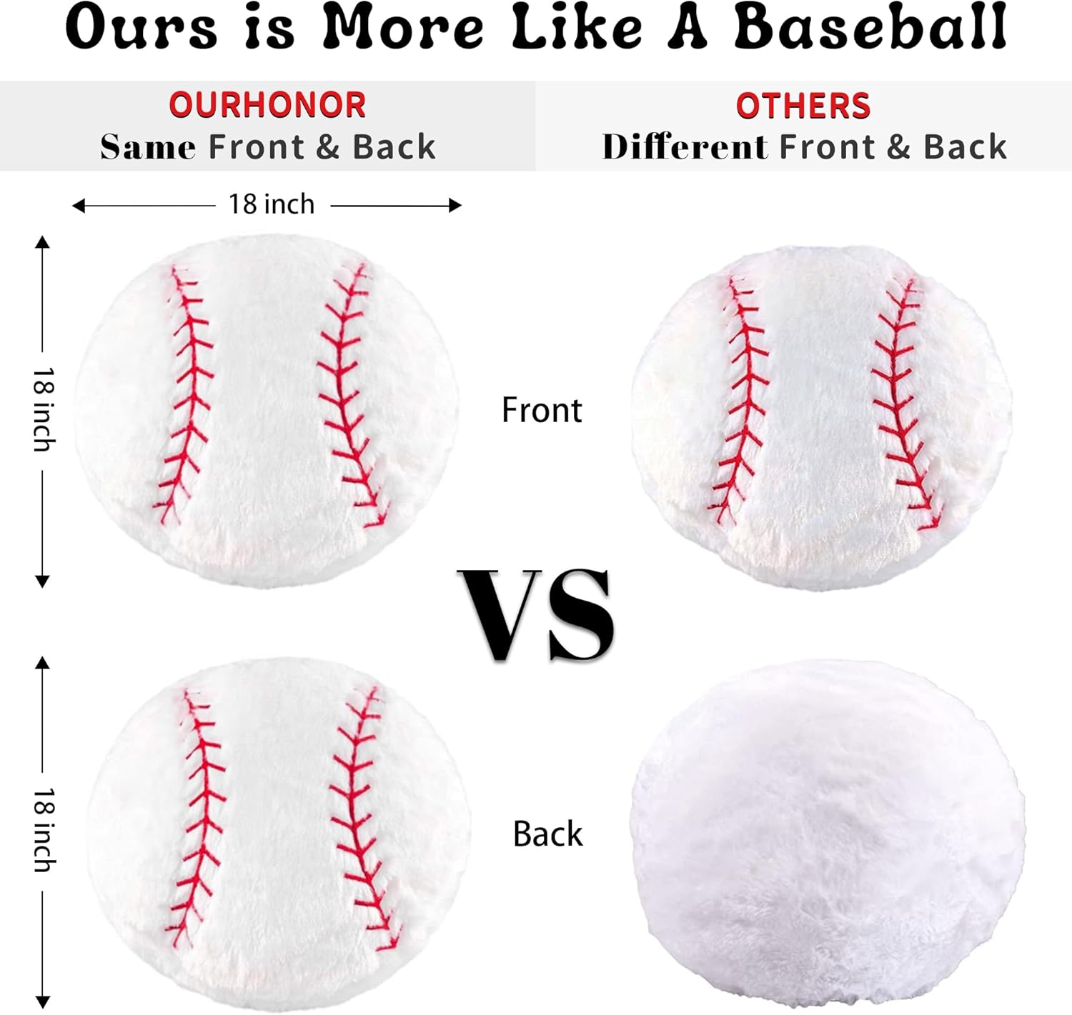 OurHonor 18 Inch Baseball Plush Pillow