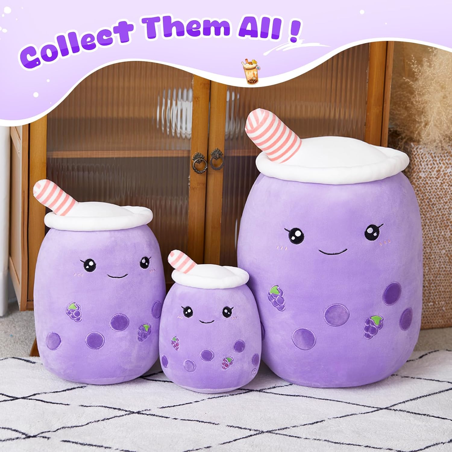 Athoinsu Purple Grape Boba Tea Plush Pillow
