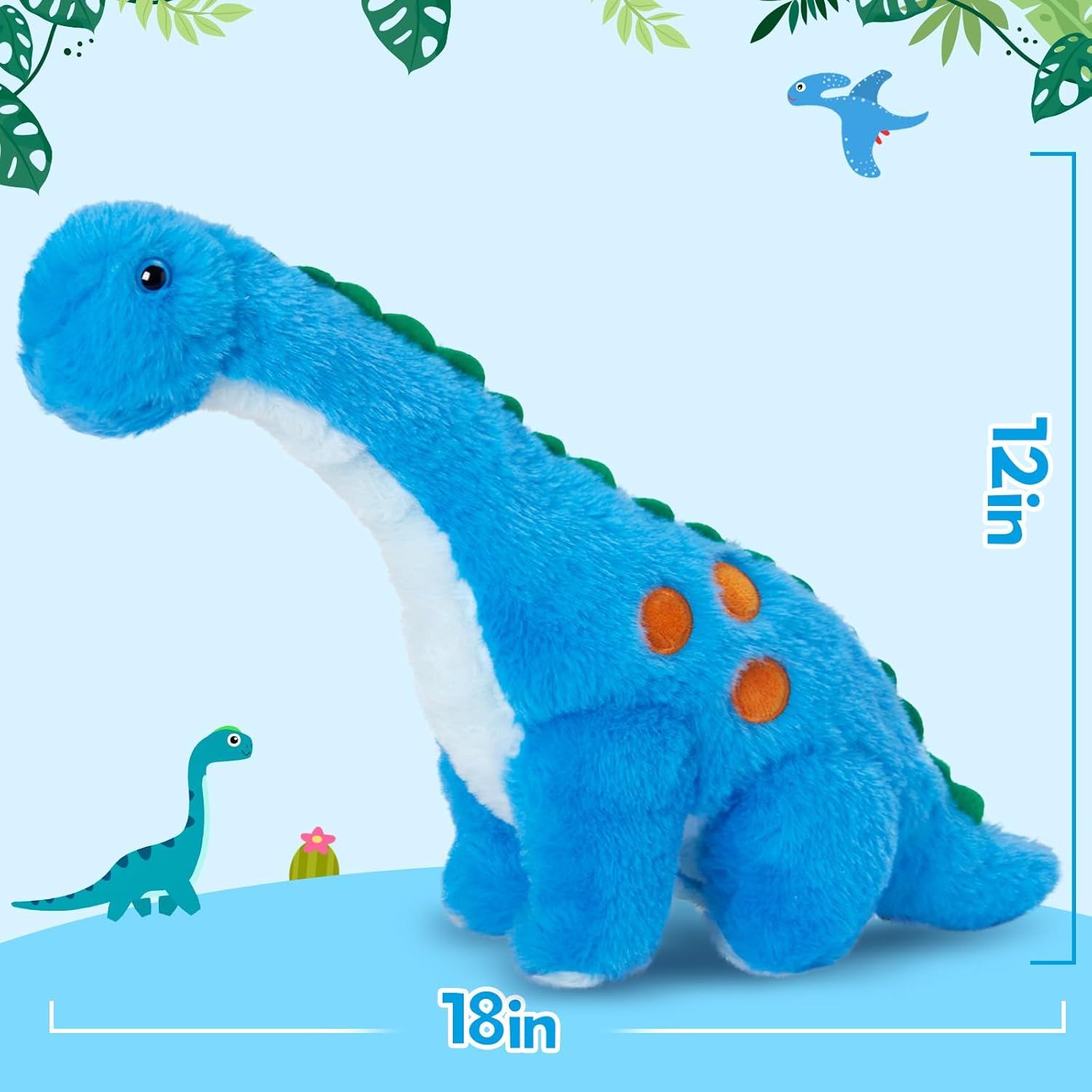 Houwsbaby 14 Inch Blue Light Dinosaur Plush Pillow