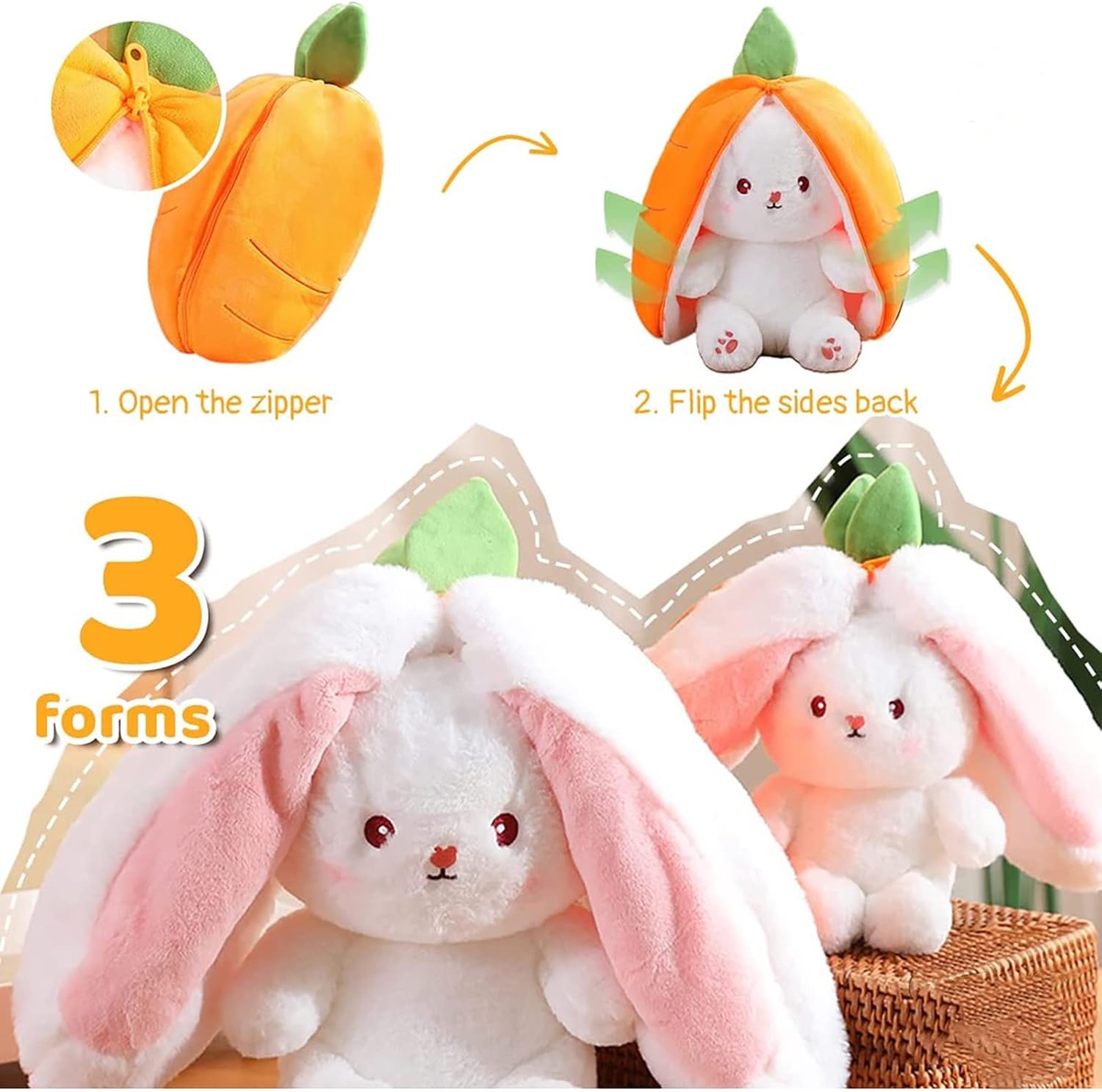Mukorolee Reversible Bunny Plush Pillow Toy