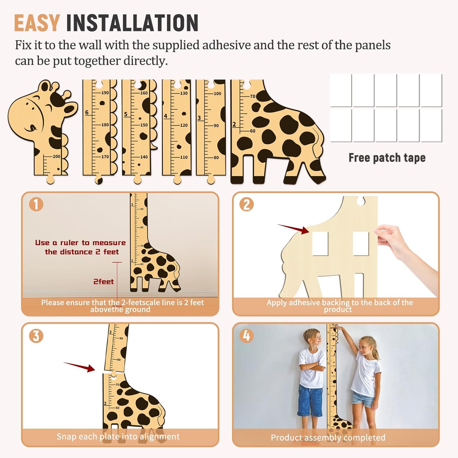 Wooden Growth Chart with Giraffe Design