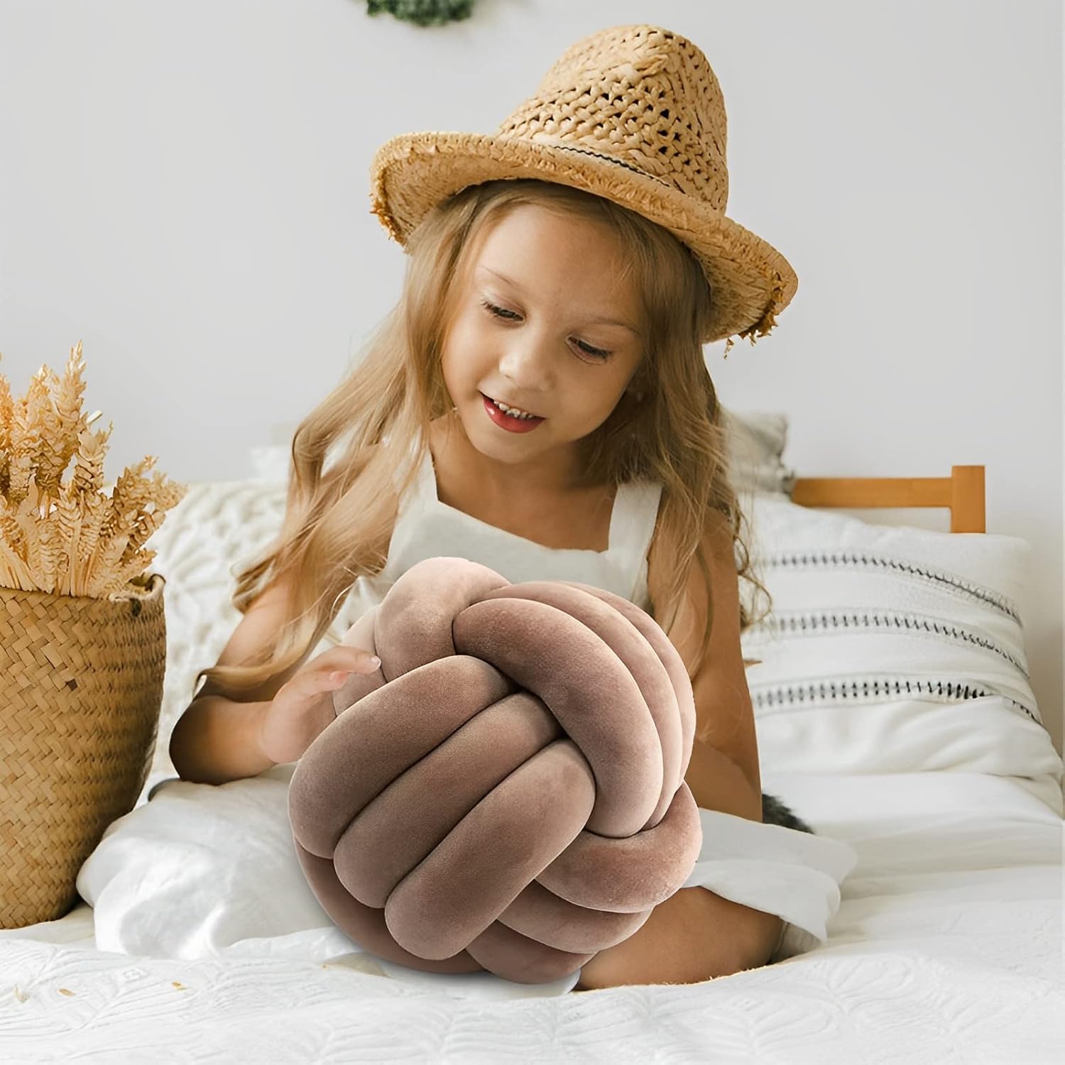 KEBAIHUA Knot Ball Pillow Round Plush Throw Cushion
